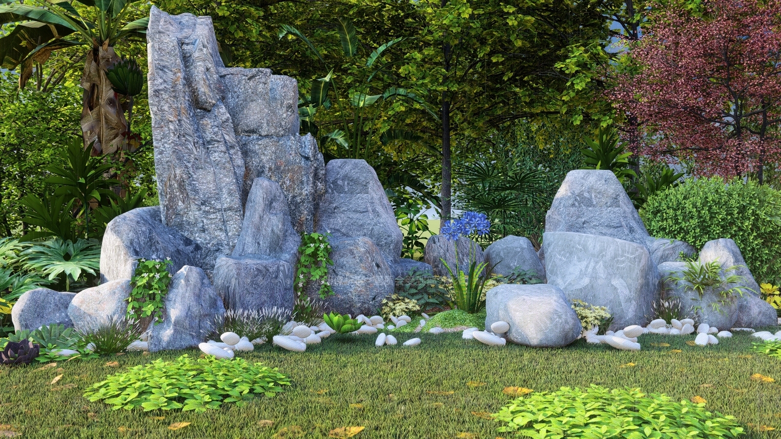 新中式假山石头SU模型下载【ID:1144900158】