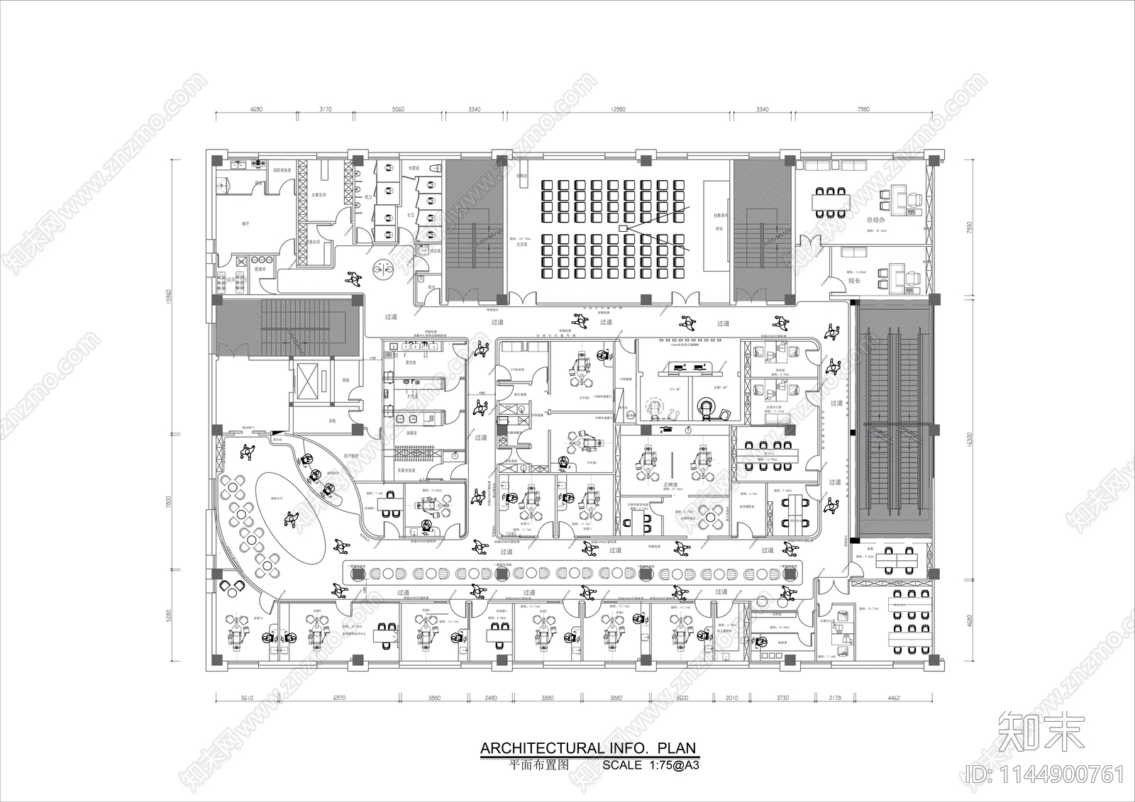 1000㎡医院平面布置图施工图下载【ID:1144900761】