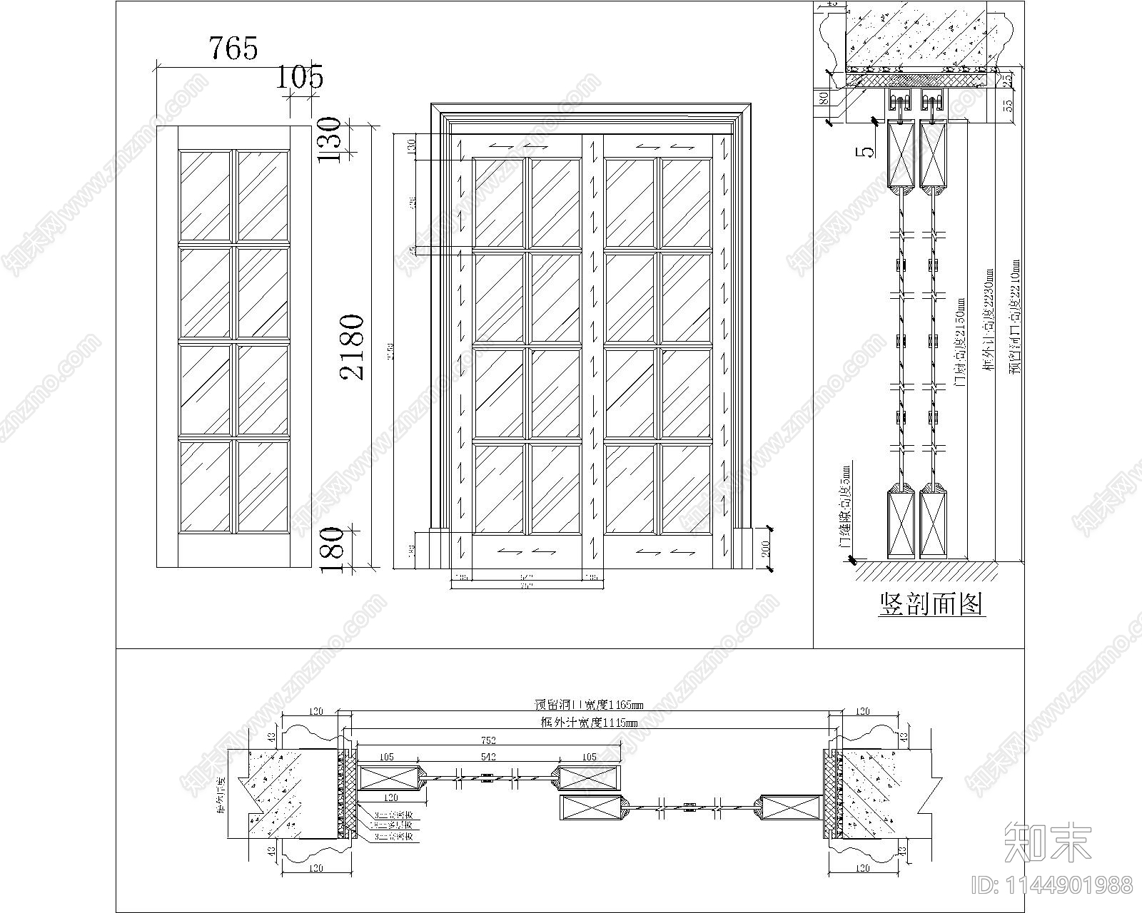 室内移门详图cad施工图下载【ID:1144901988】