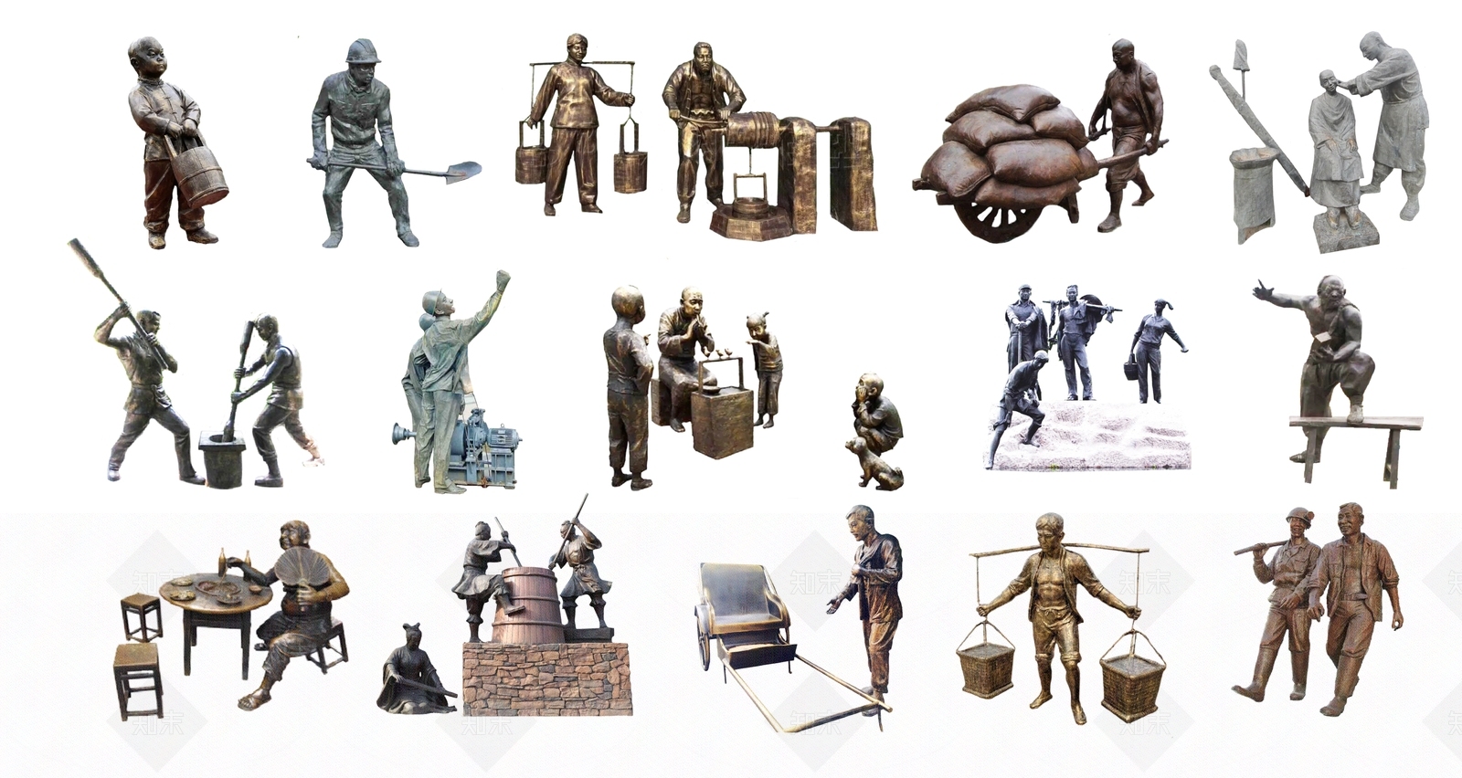 中式民俗人物雕塑SU模型下载【ID:1144975993】