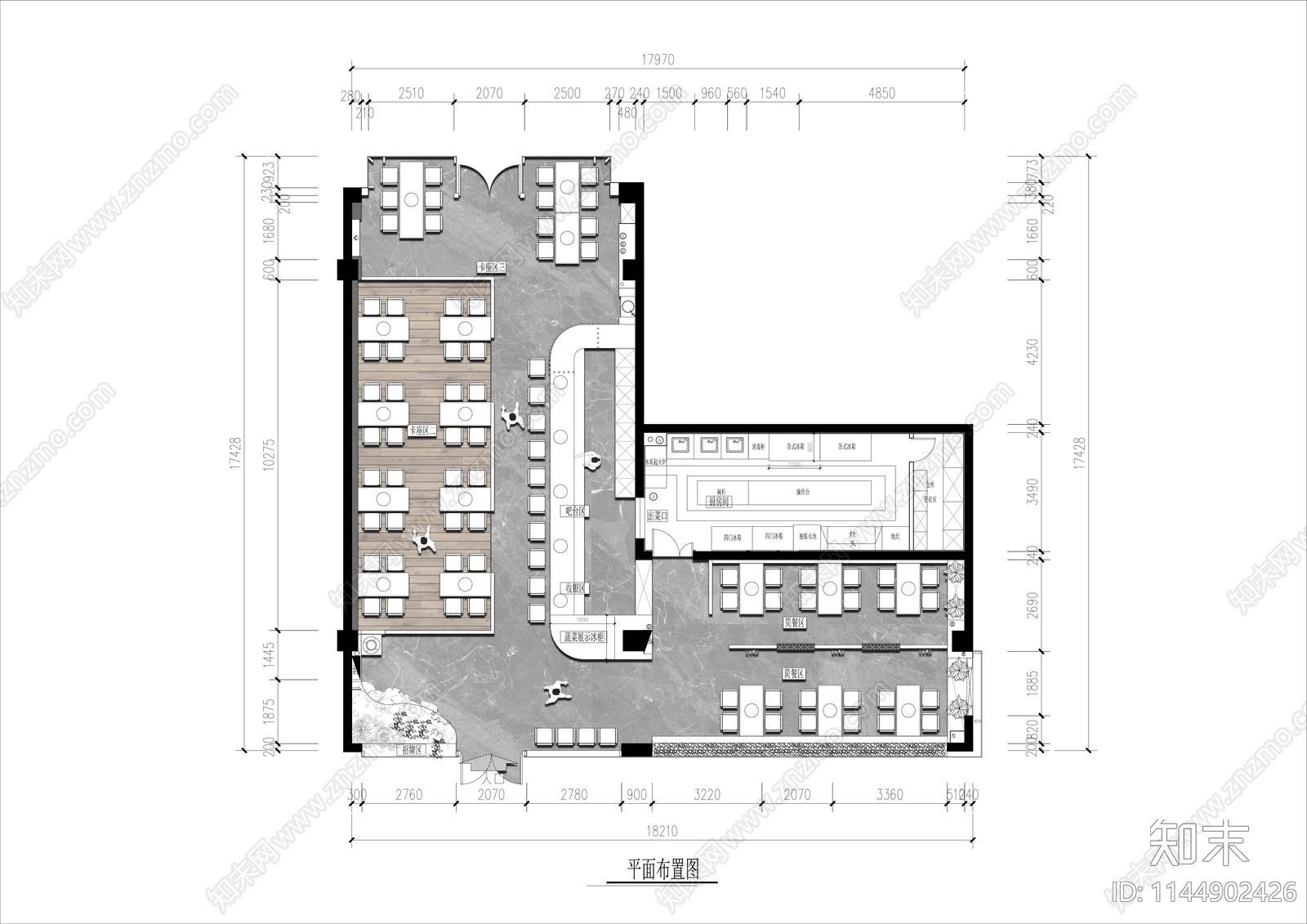 200㎡快餐店平面布置图施工图下载【ID:1144902426】