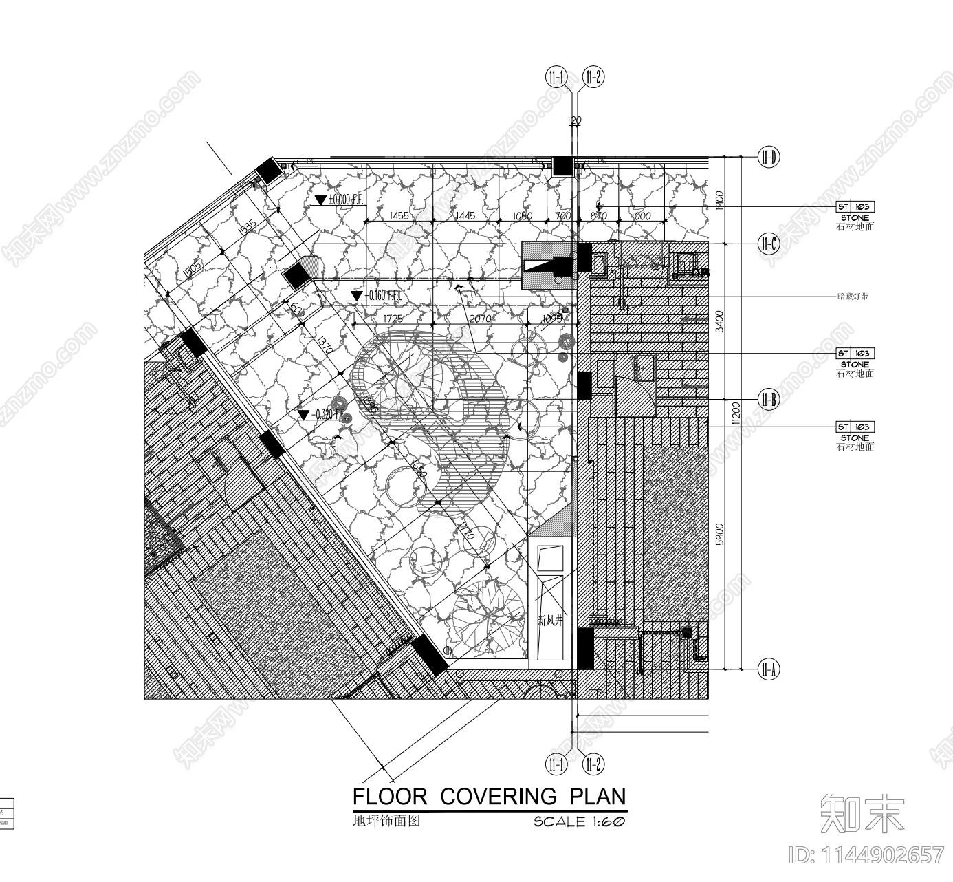 40㎡酒店走廊中空露台cad施工图下载【ID:1144902657】