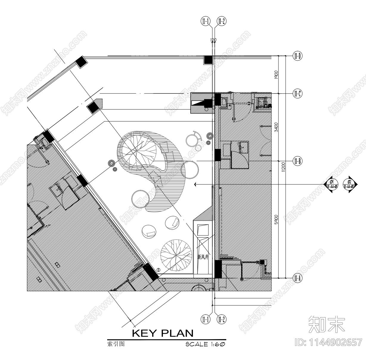 40㎡酒店走廊中空露台cad施工图下载【ID:1144902657】