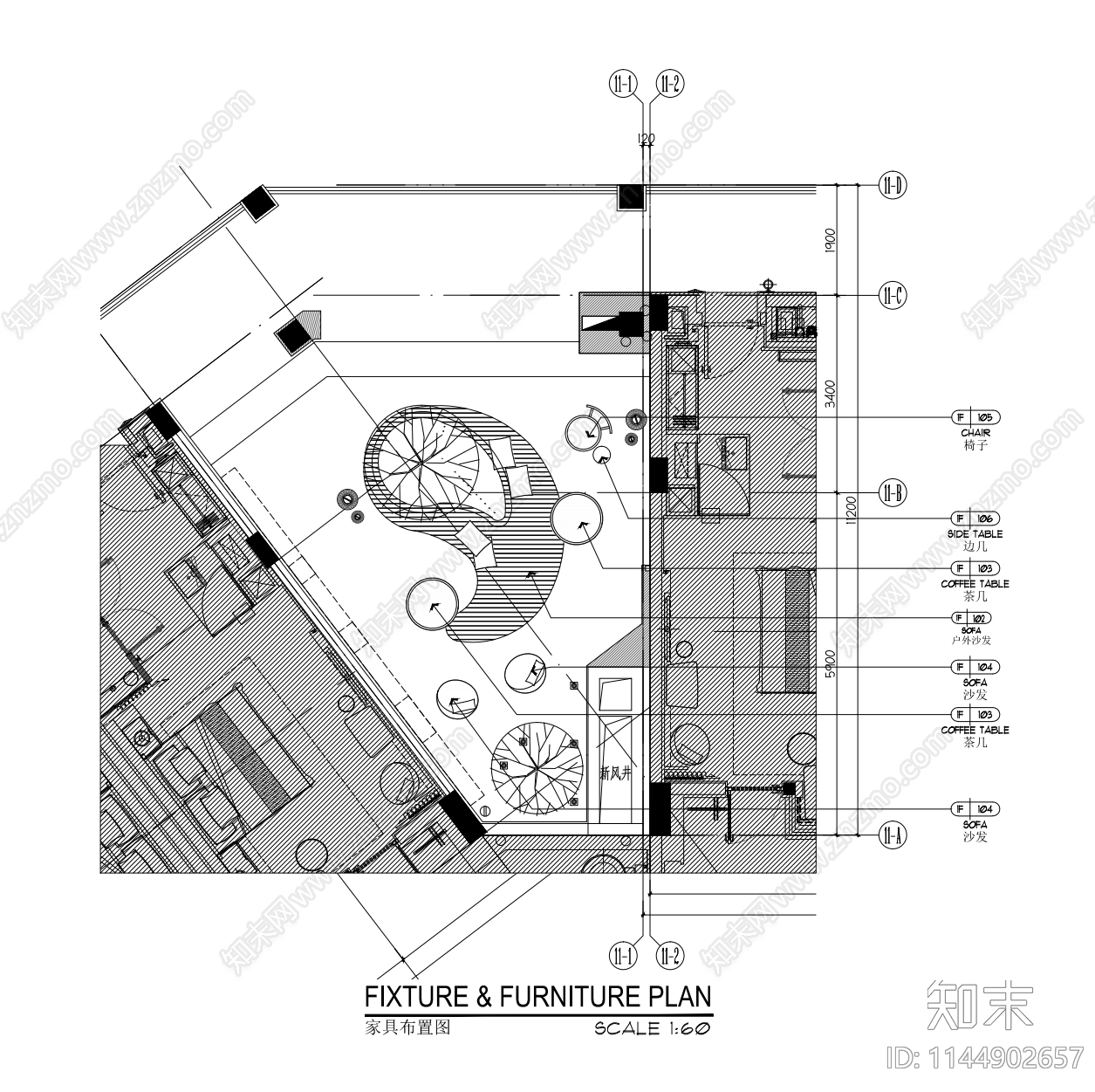 40㎡酒店走廊中空露台cad施工图下载【ID:1144902657】