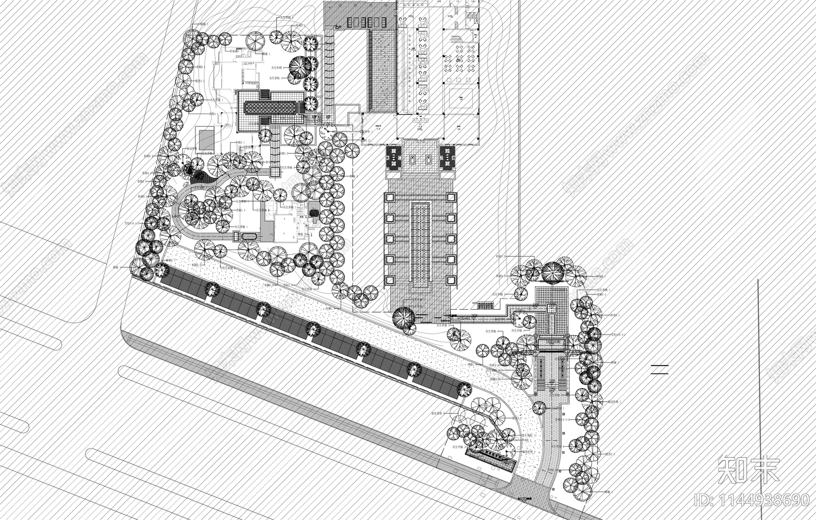 景观示范区绿化平面图cad施工图下载【ID:1144938690】