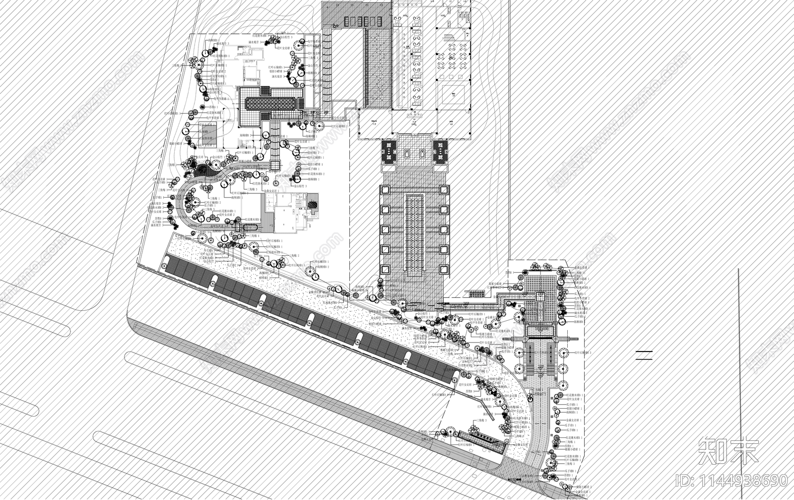 景观示范区绿化平面图cad施工图下载【ID:1144938690】