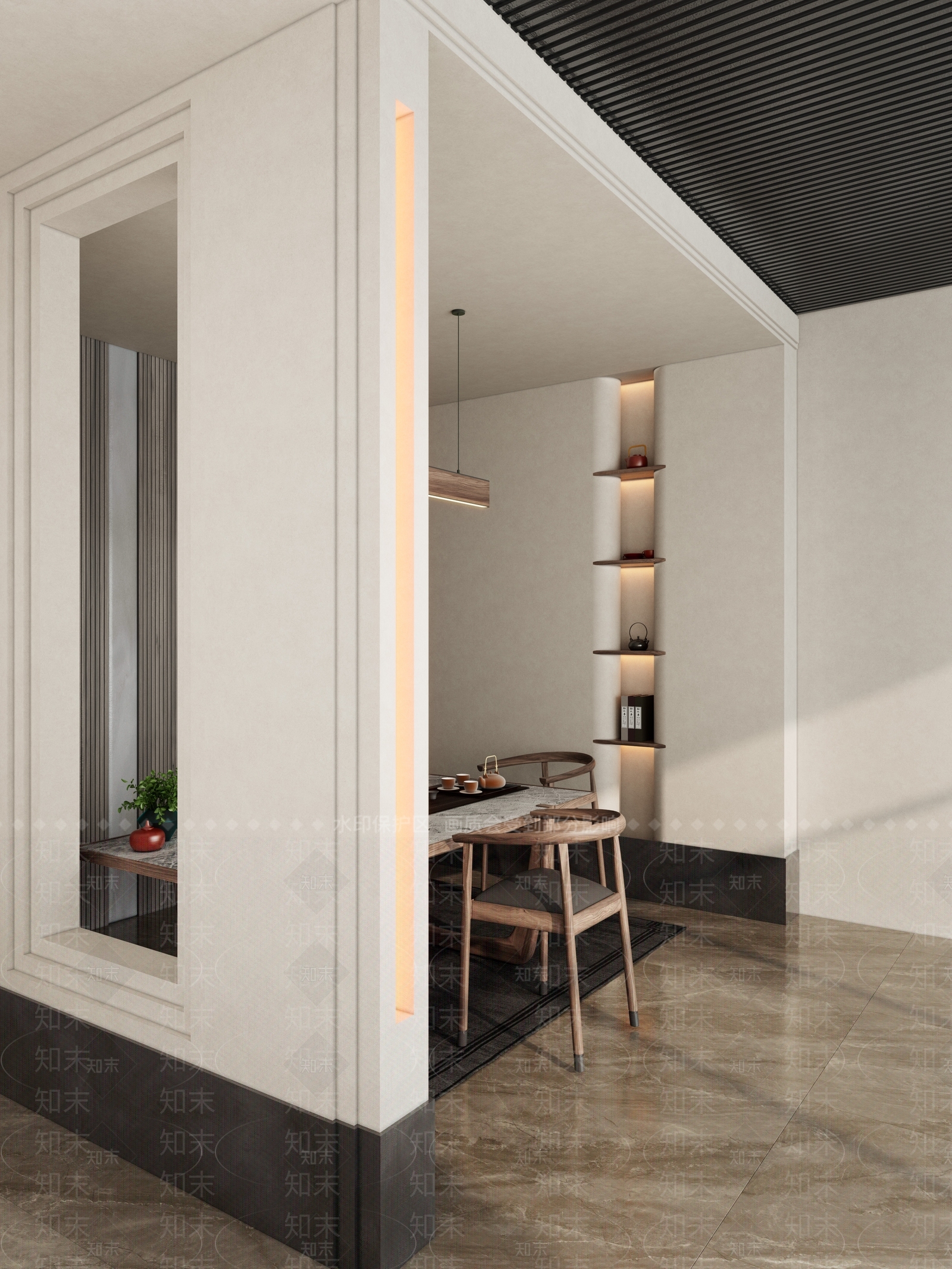 新中式斯卡帕隔断茶室SU模型下载【ID:1144915839】