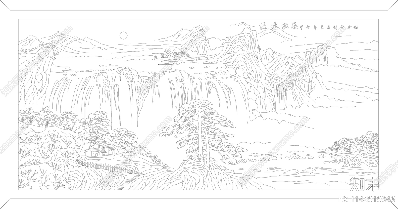 山水装饰画施工图下载【ID:1144919046】