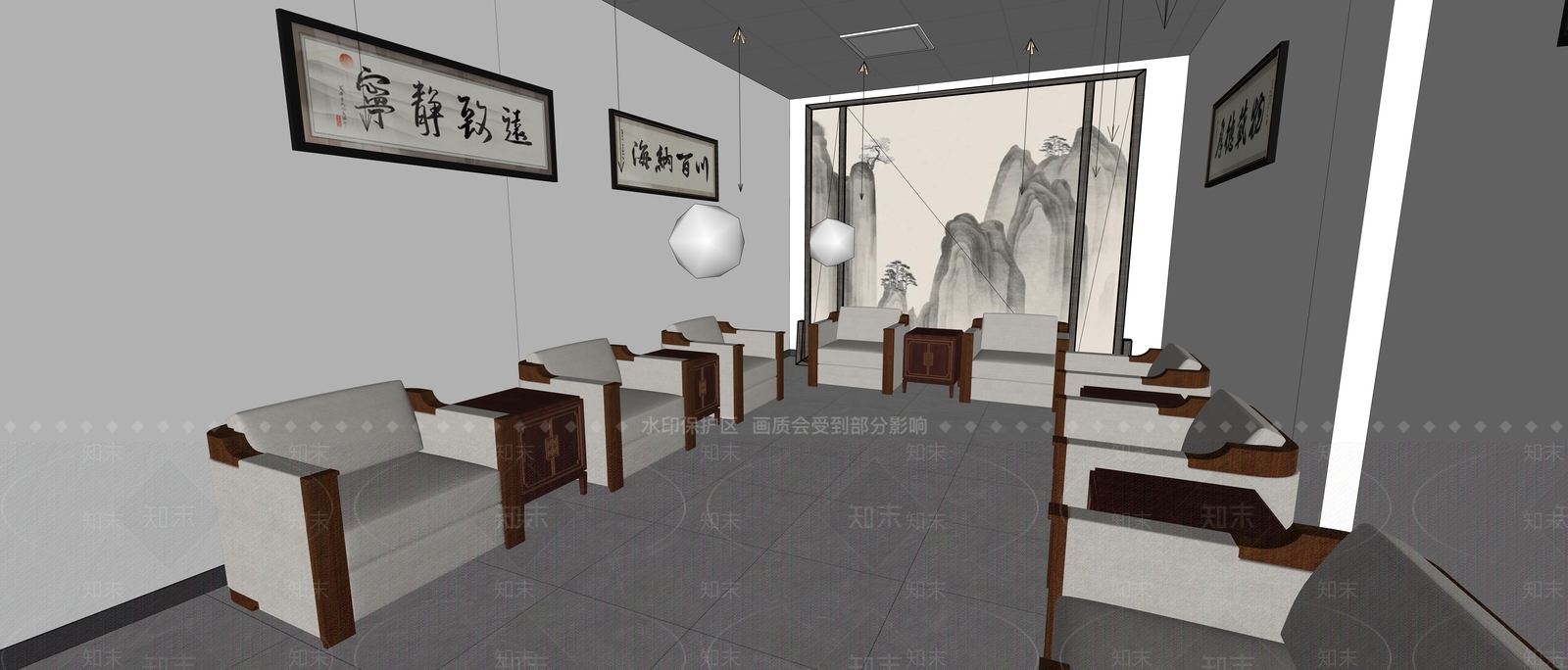 新中式接待室SU模型下载【ID:1144921997】