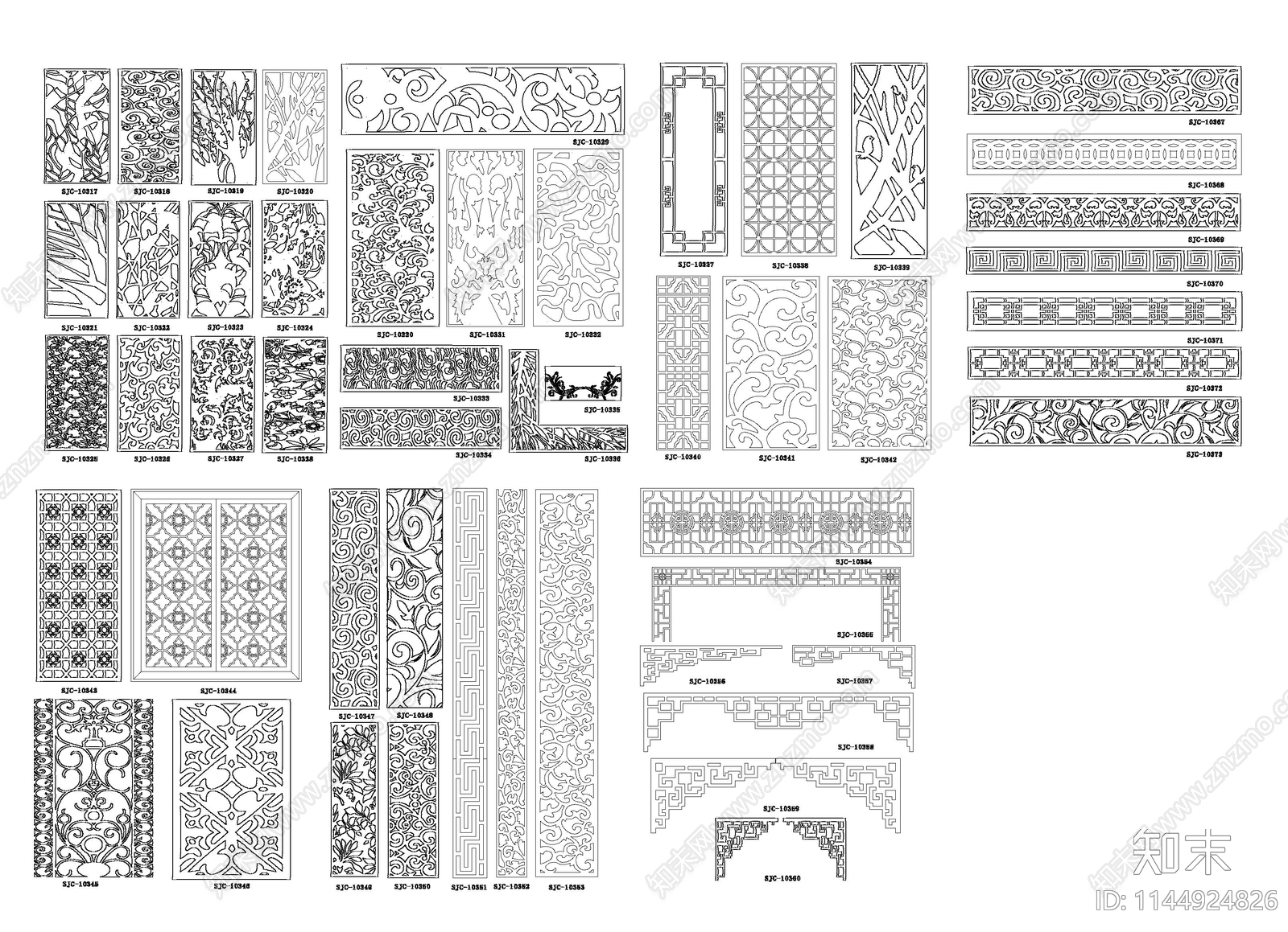 雕花隔断施工图下载【ID:1144924826】