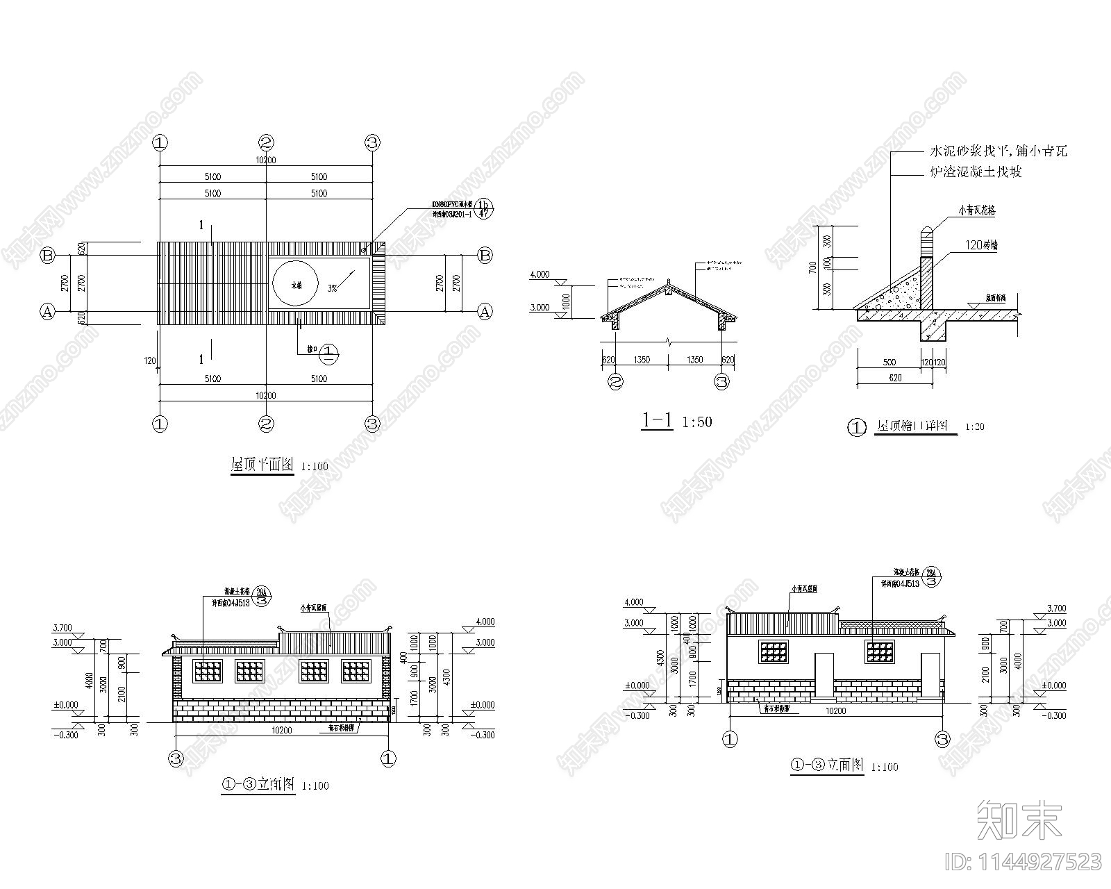 中式公共厕所建筑cad施工图下载【ID:1144927523】