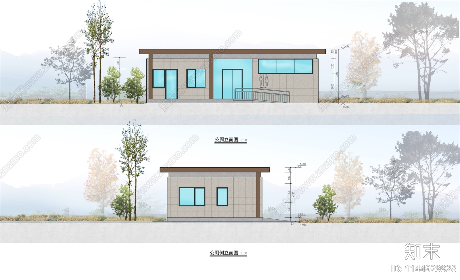公厕建筑施工图下载【ID:1144929928】
