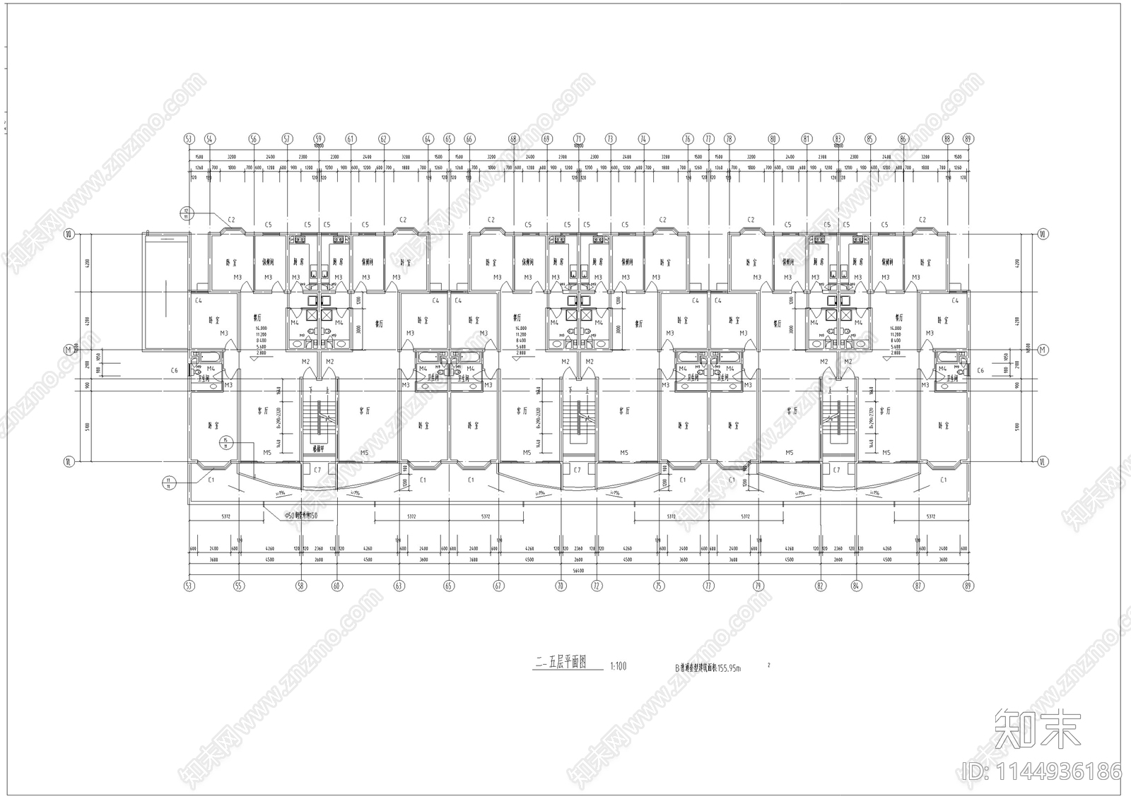 多层住宅建筑cad施工图下载【ID:1144936186】