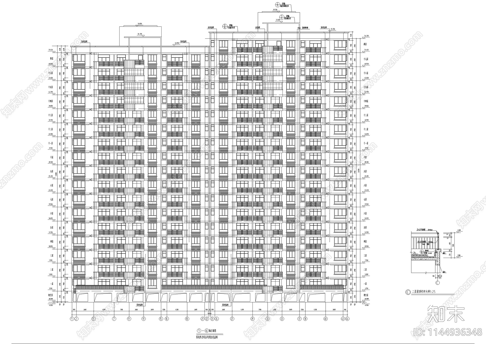 高层住宅建筑cad施工图下载【ID:1144936348】