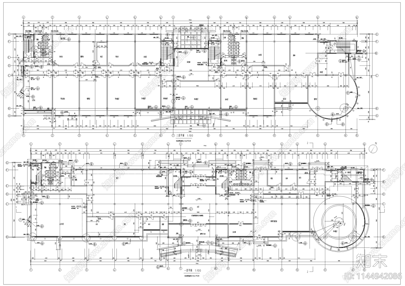 大学生综合活动中心建筑cad施工图下载【ID:1144942086】