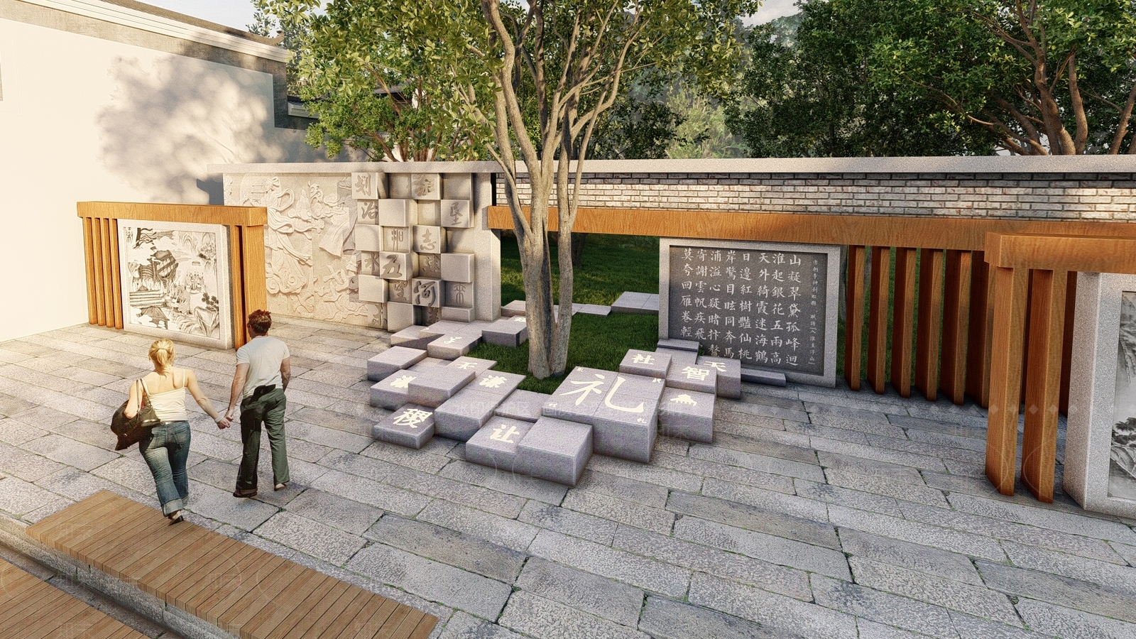 新中式乡村文化广场景观SU模型下载【ID:1144944350】