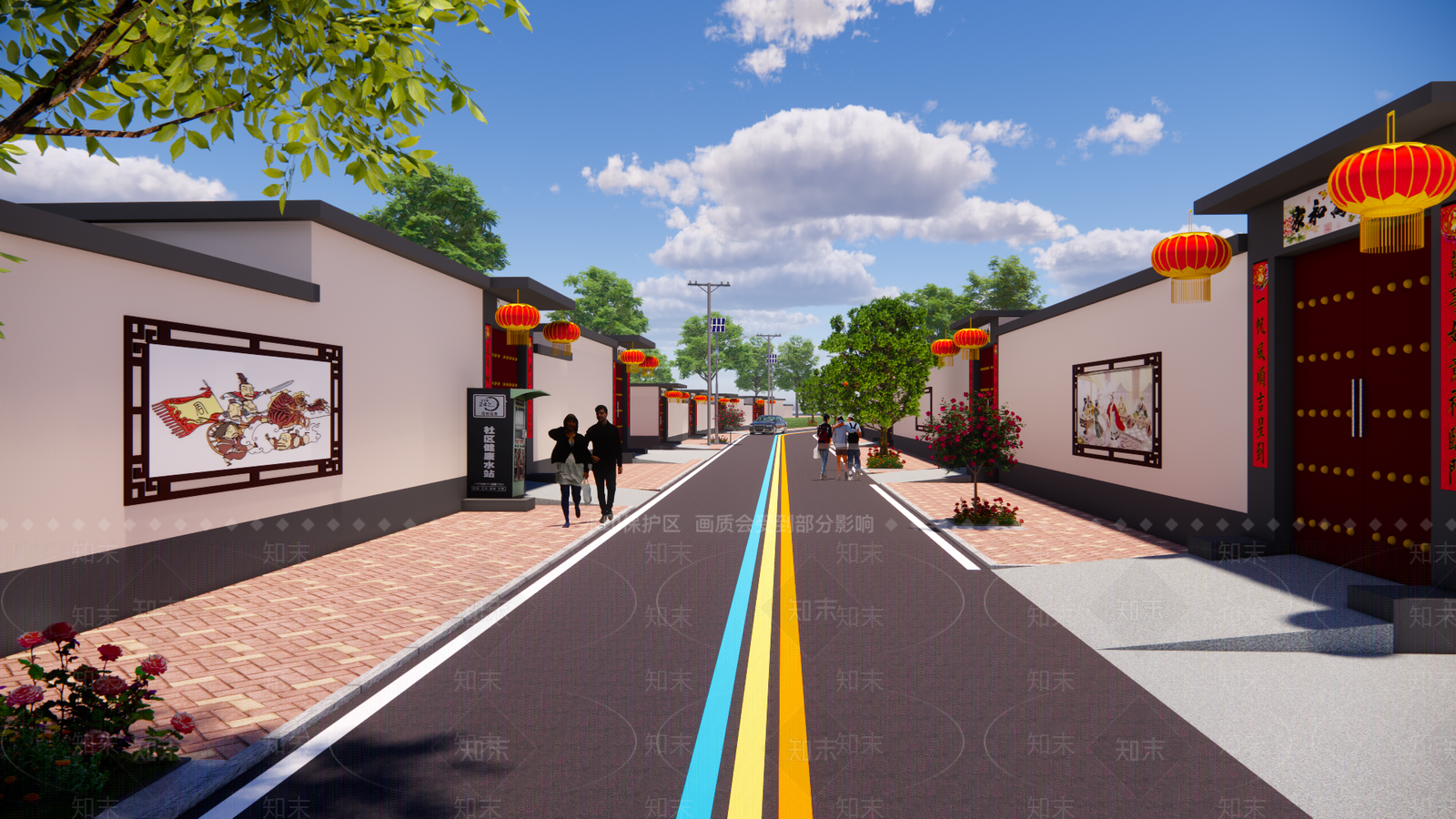 现代美丽乡村街道SU模型下载【ID:1144945943】