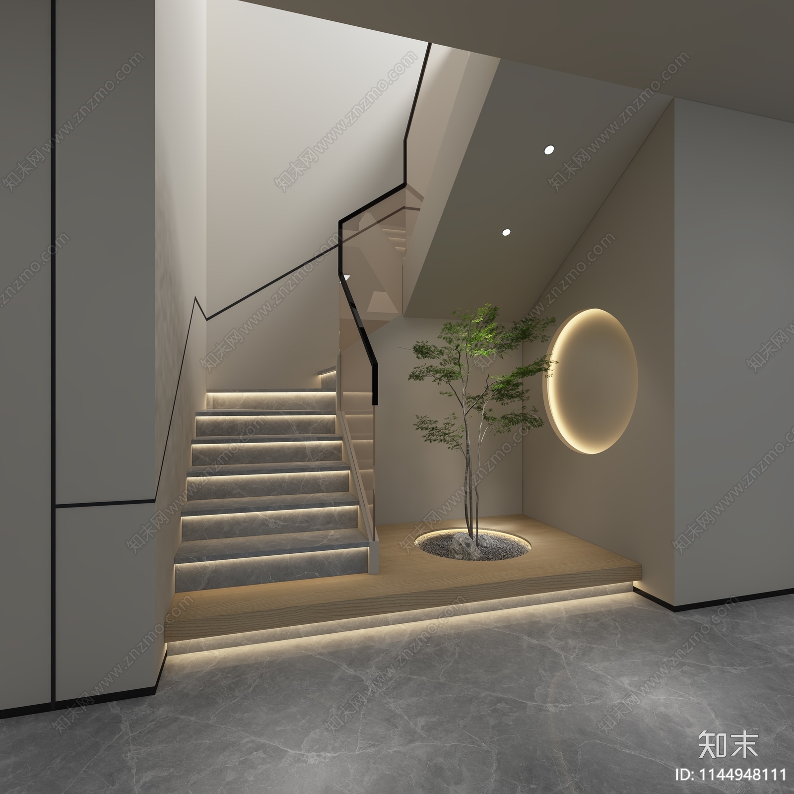 现代楼梯间3D模型下载【ID:1144948111】