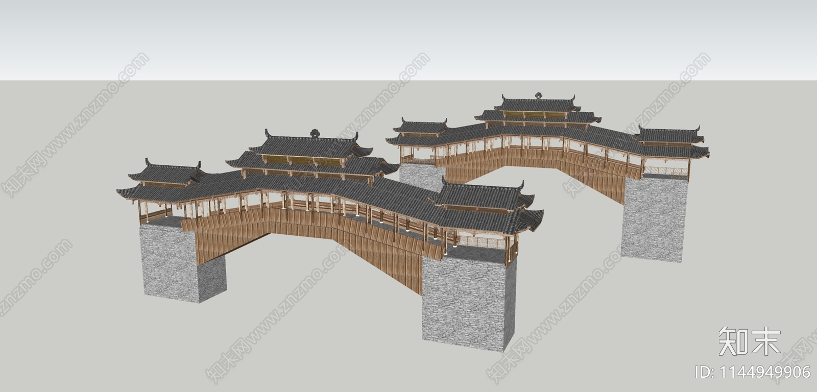 中式廊桥SU模型下载【ID:1144949906】