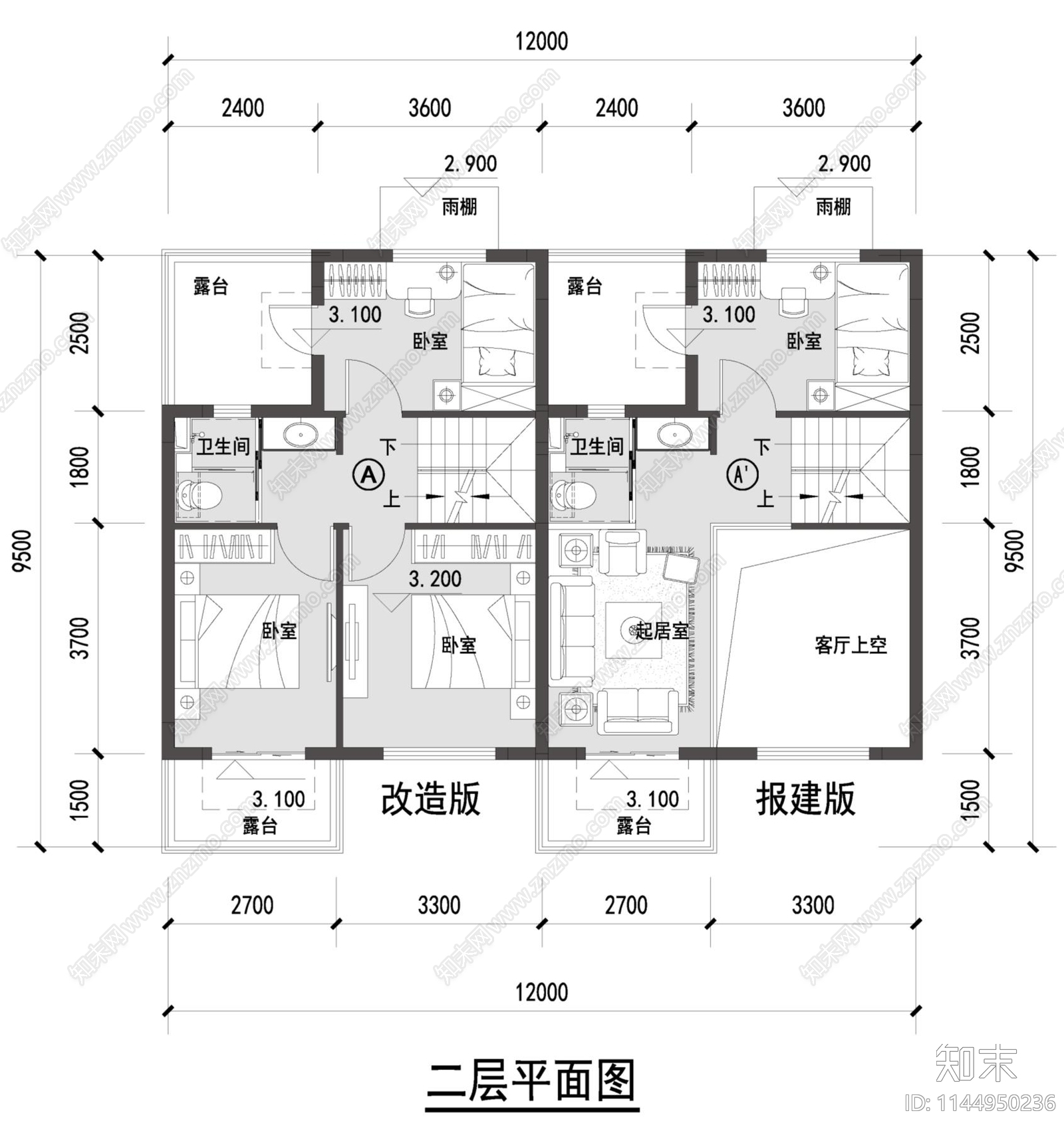 各面积段联排别墅户型平面图施工图下载【ID:1144950236】