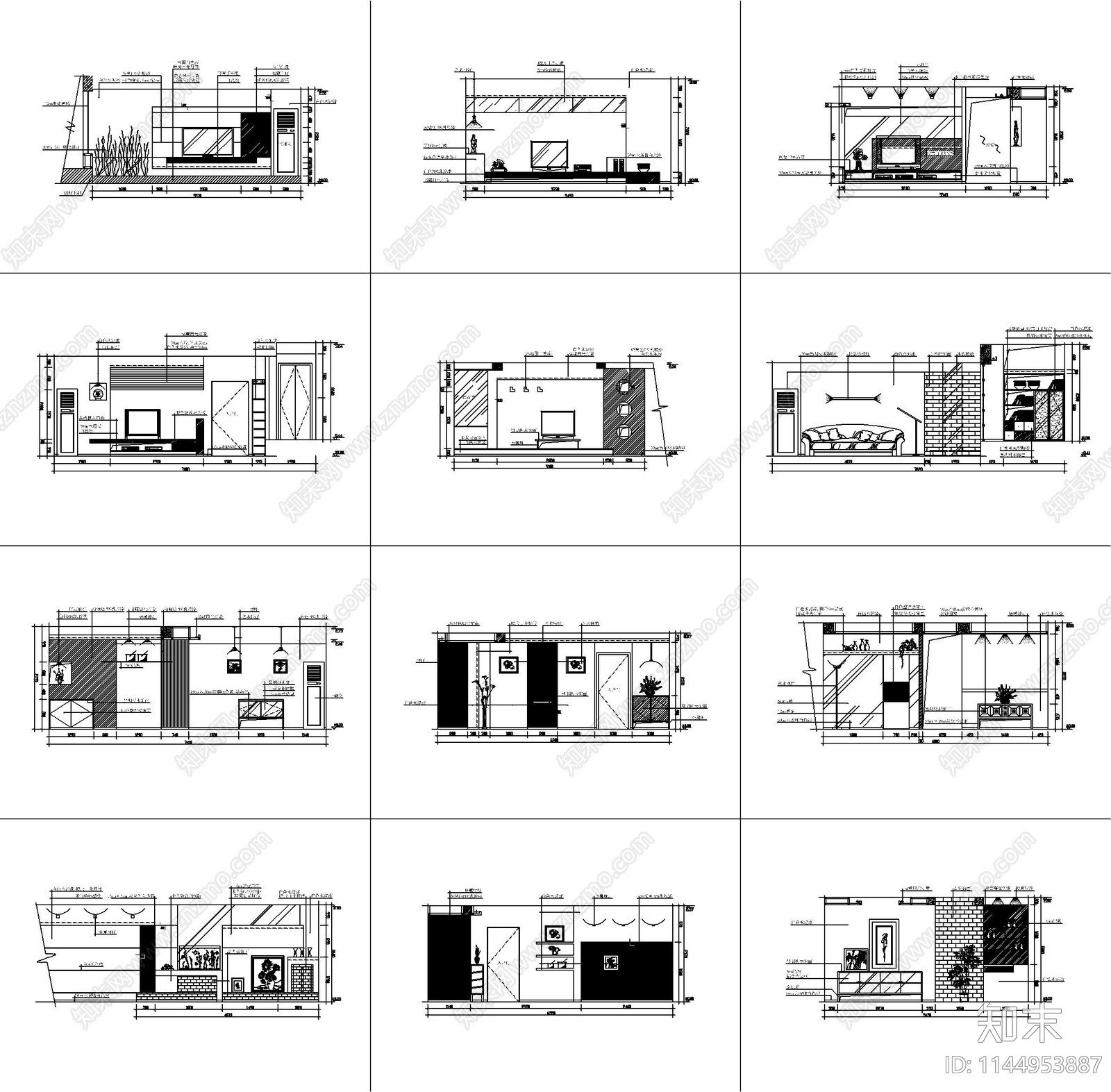 客厅玄关背景墙图块cad施工图下载【ID:1144953887】