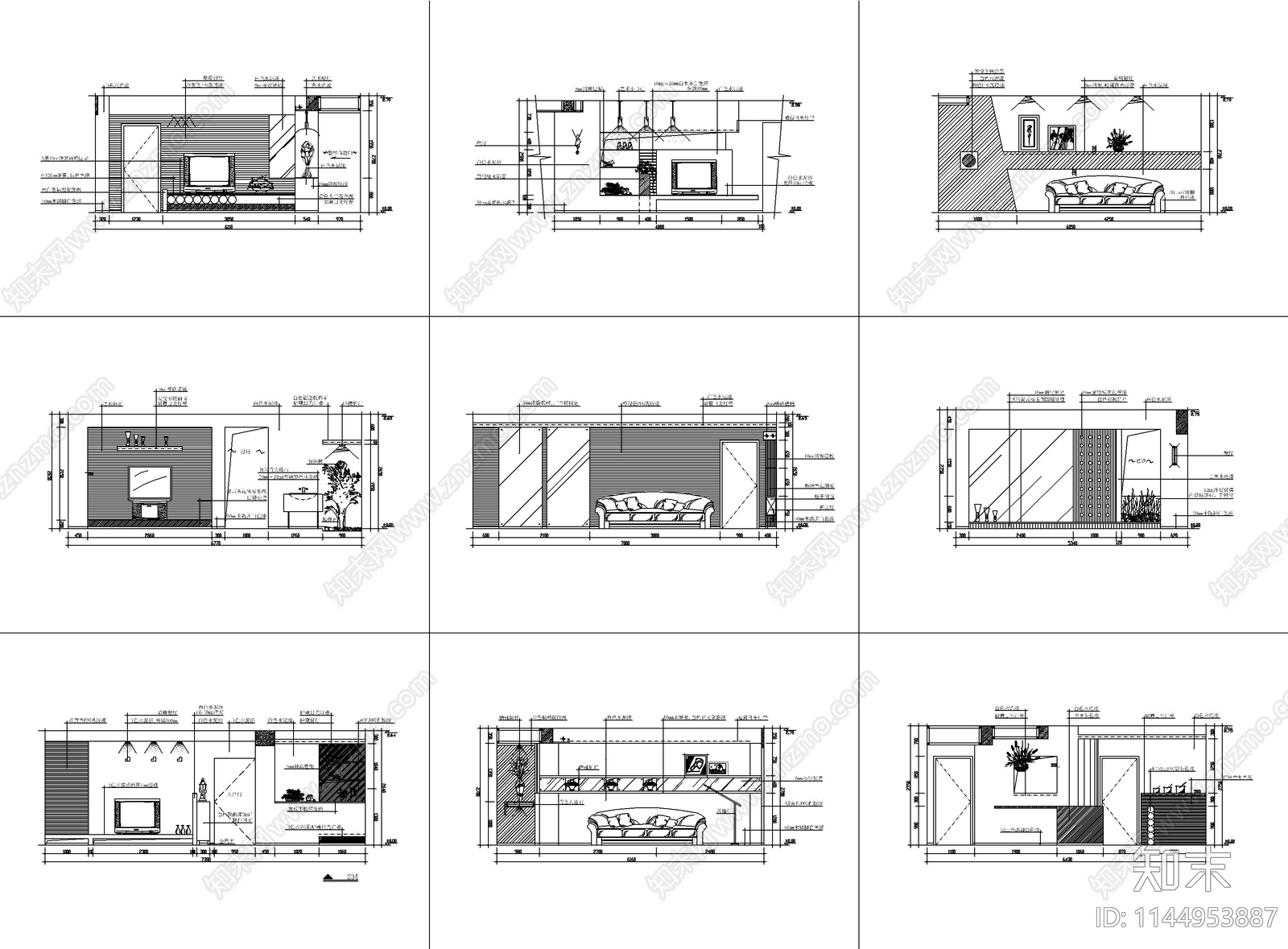 客厅玄关背景墙图块cad施工图下载【ID:1144953887】