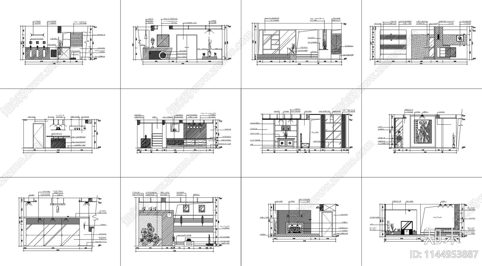 客厅玄关背景墙图块cad施工图下载【ID:1144953887】