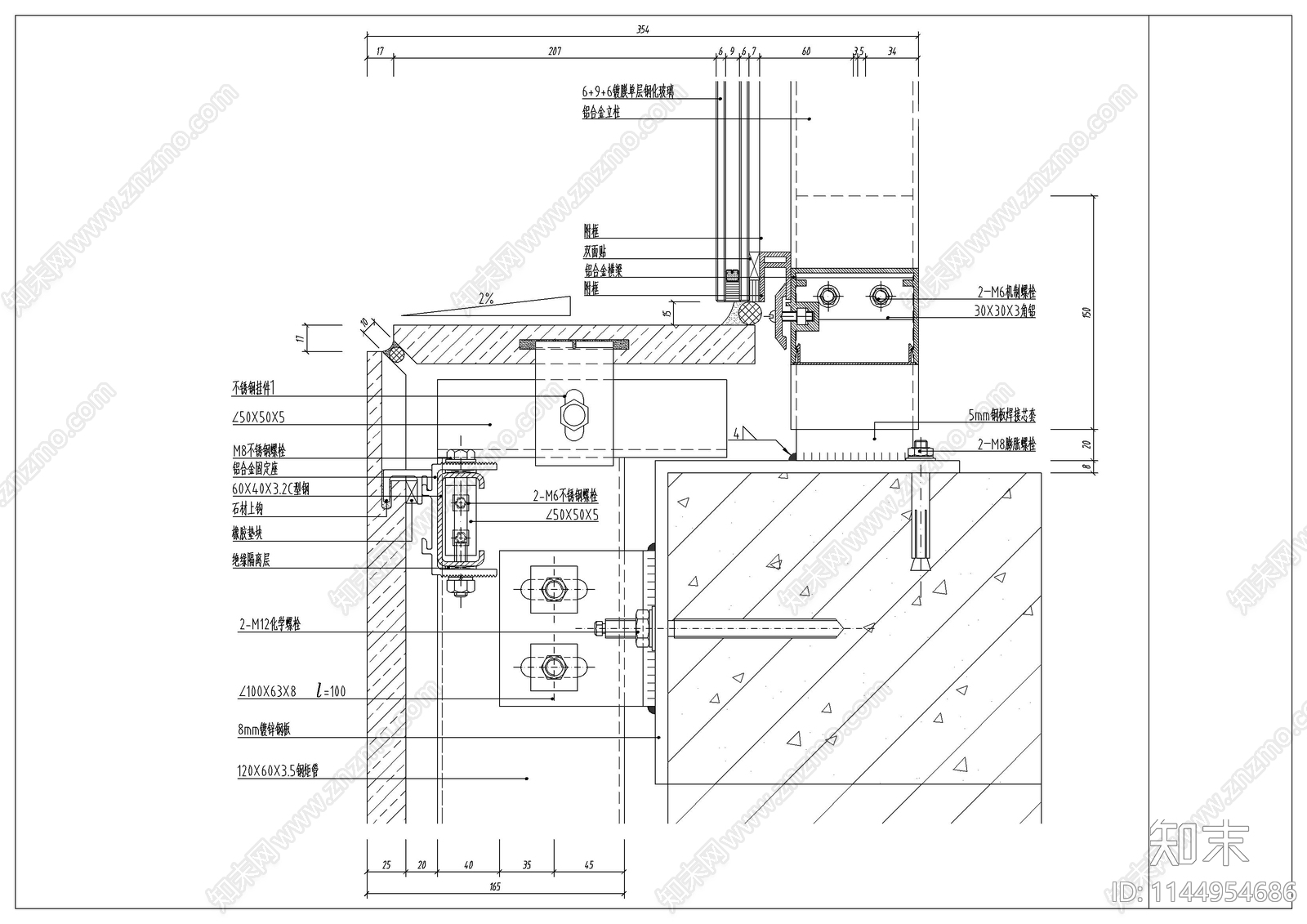 玻璃幕墙节点大样图cad施工图下载【ID:1144954686】