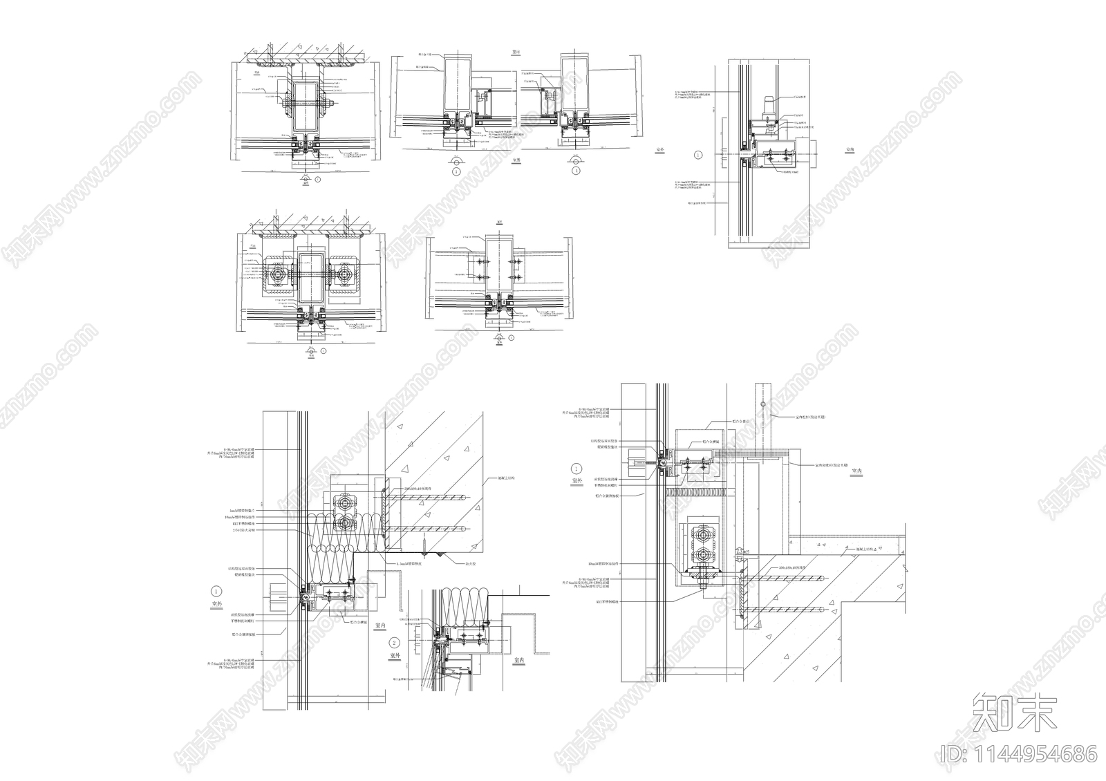 玻璃幕墙节点大样图cad施工图下载【ID:1144954686】
