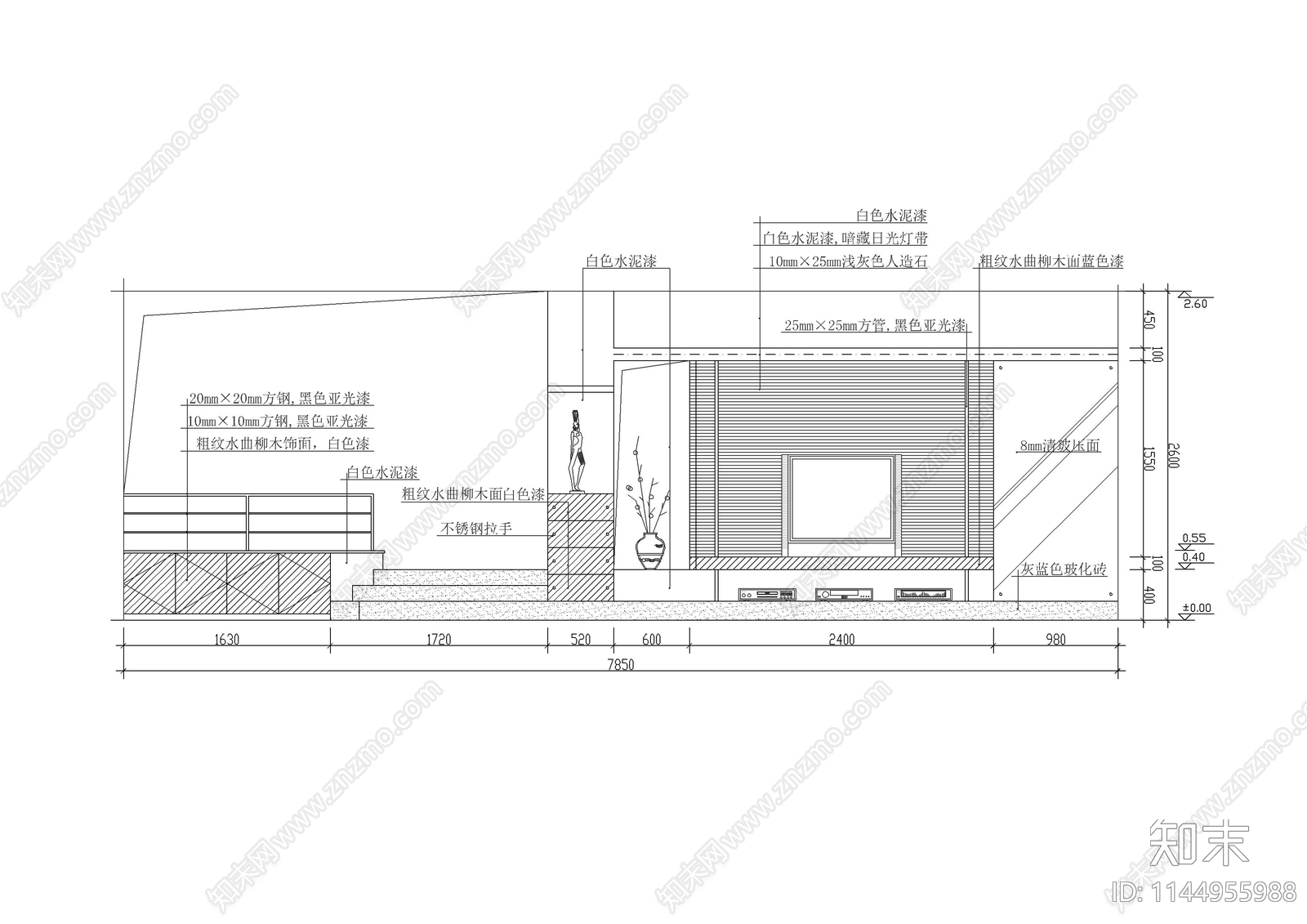 客厅背景墙详图cad施工图下载【ID:1144955988】