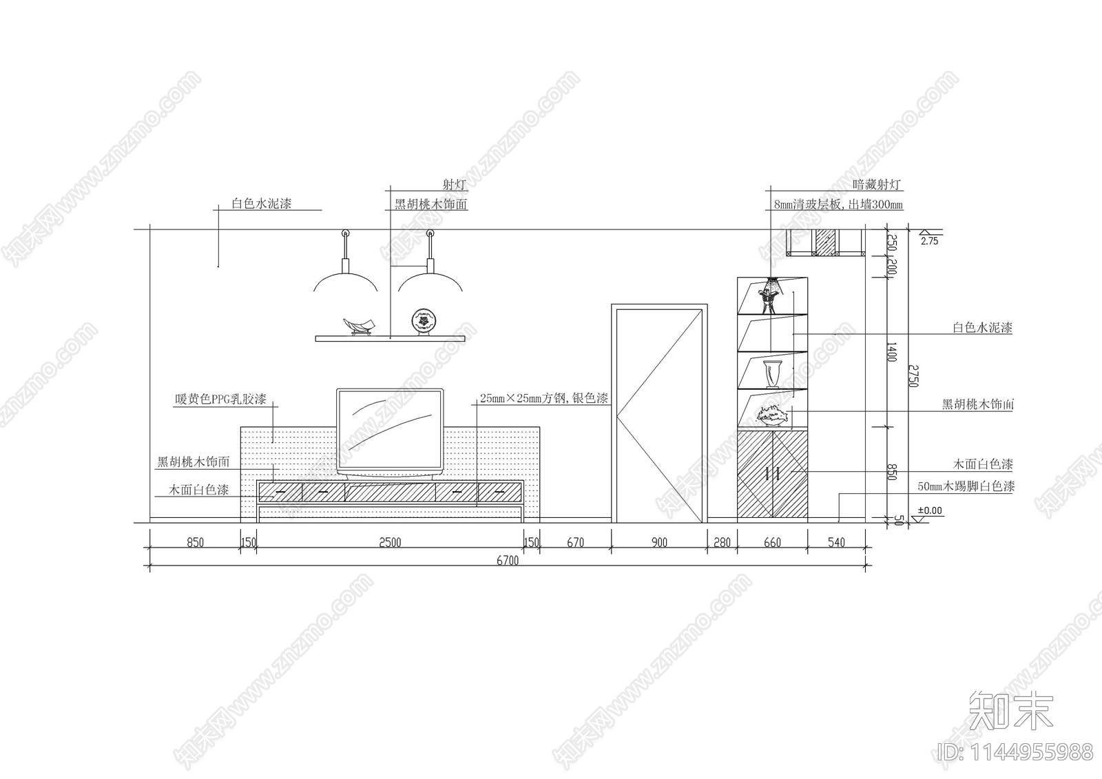 客厅背景墙详图cad施工图下载【ID:1144955988】