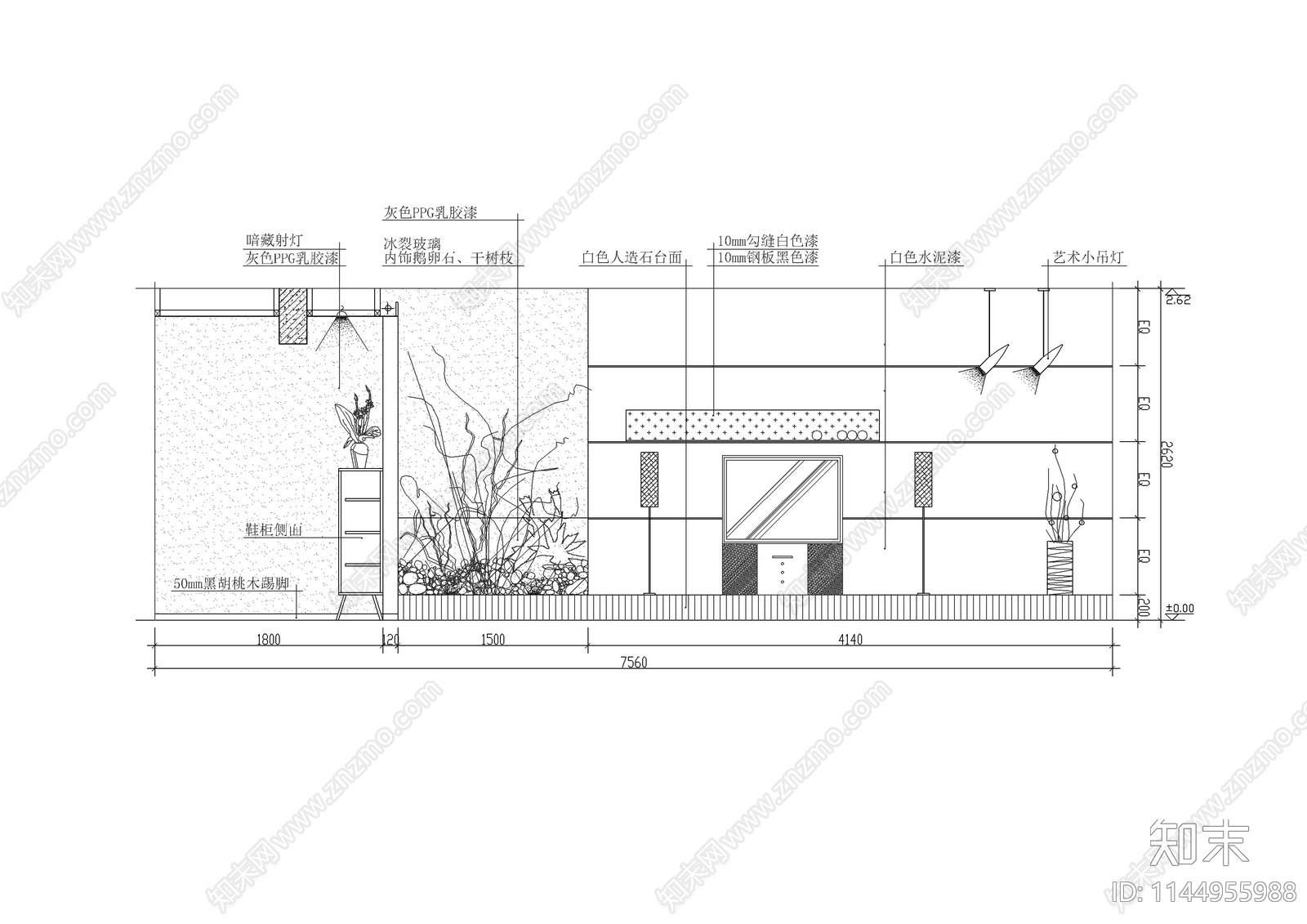 客厅背景墙详图cad施工图下载【ID:1144955988】