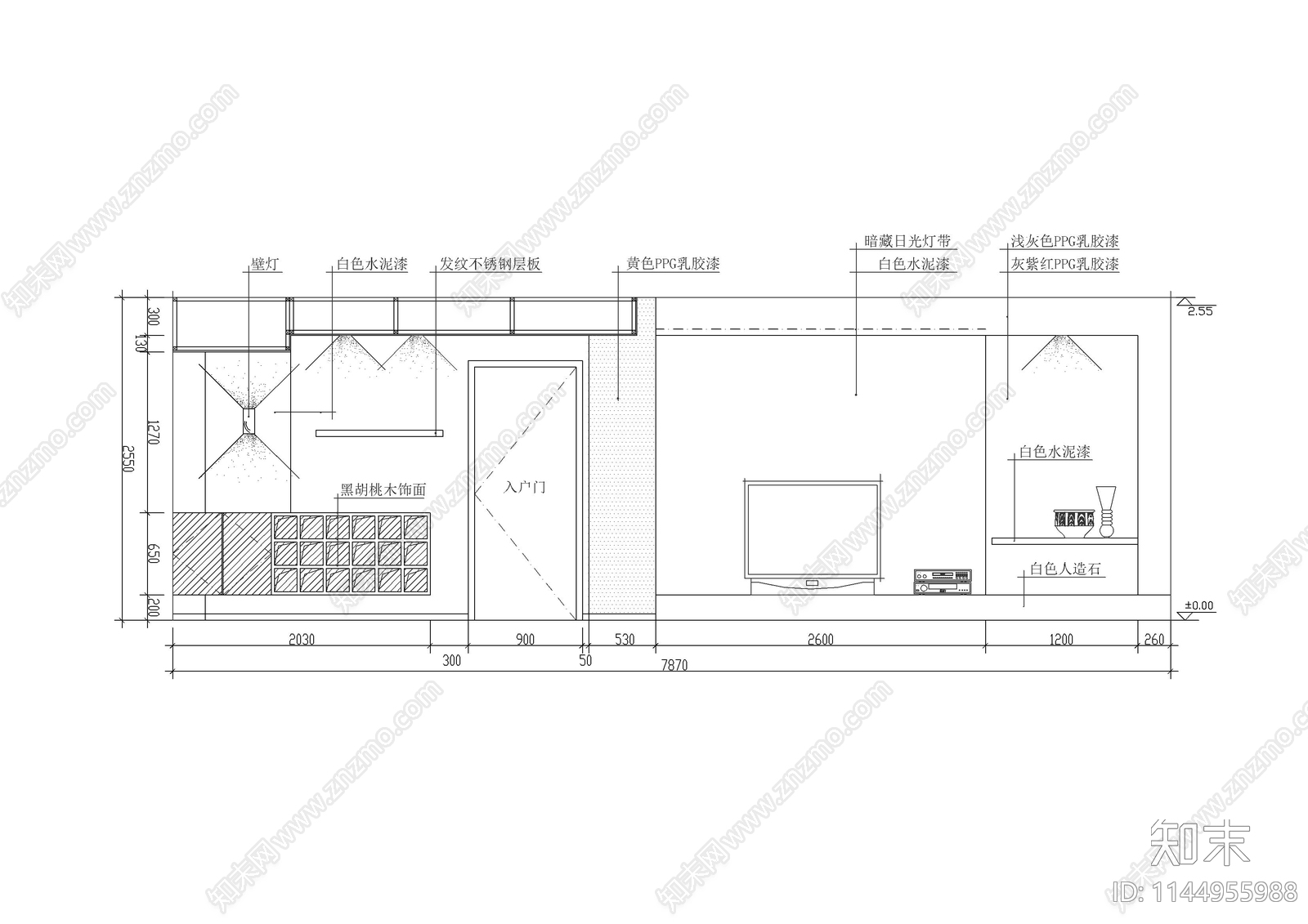 客厅背景墙详图cad施工图下载【ID:1144955988】