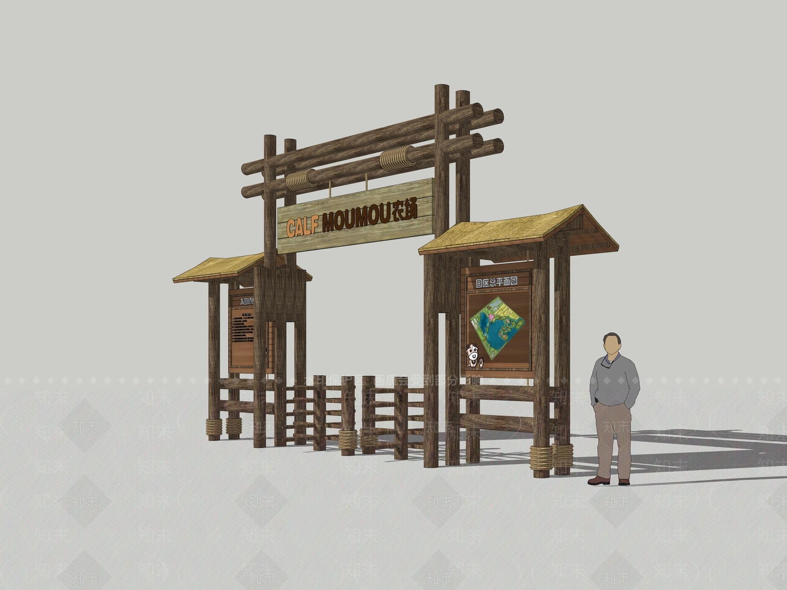 现代景区入口大门SU模型下载【ID:1144955374】