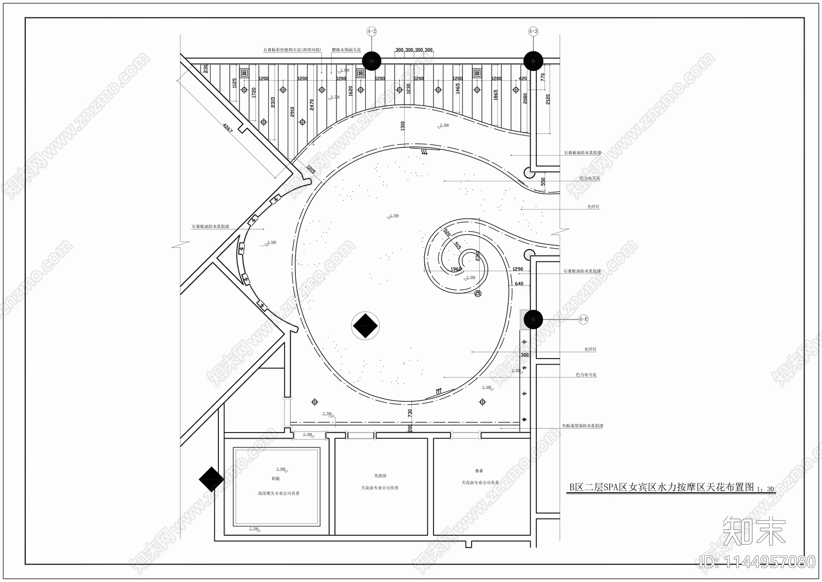 SPA休闲会所装修图cad施工图下载【ID:1144957080】