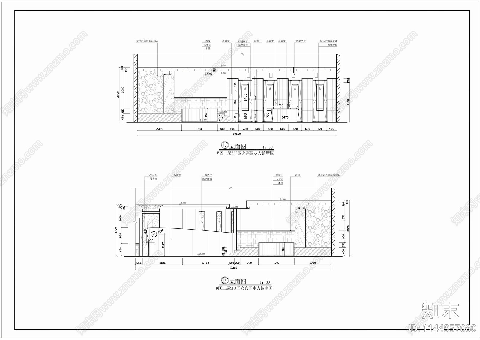 SPA休闲会所装修图cad施工图下载【ID:1144957080】