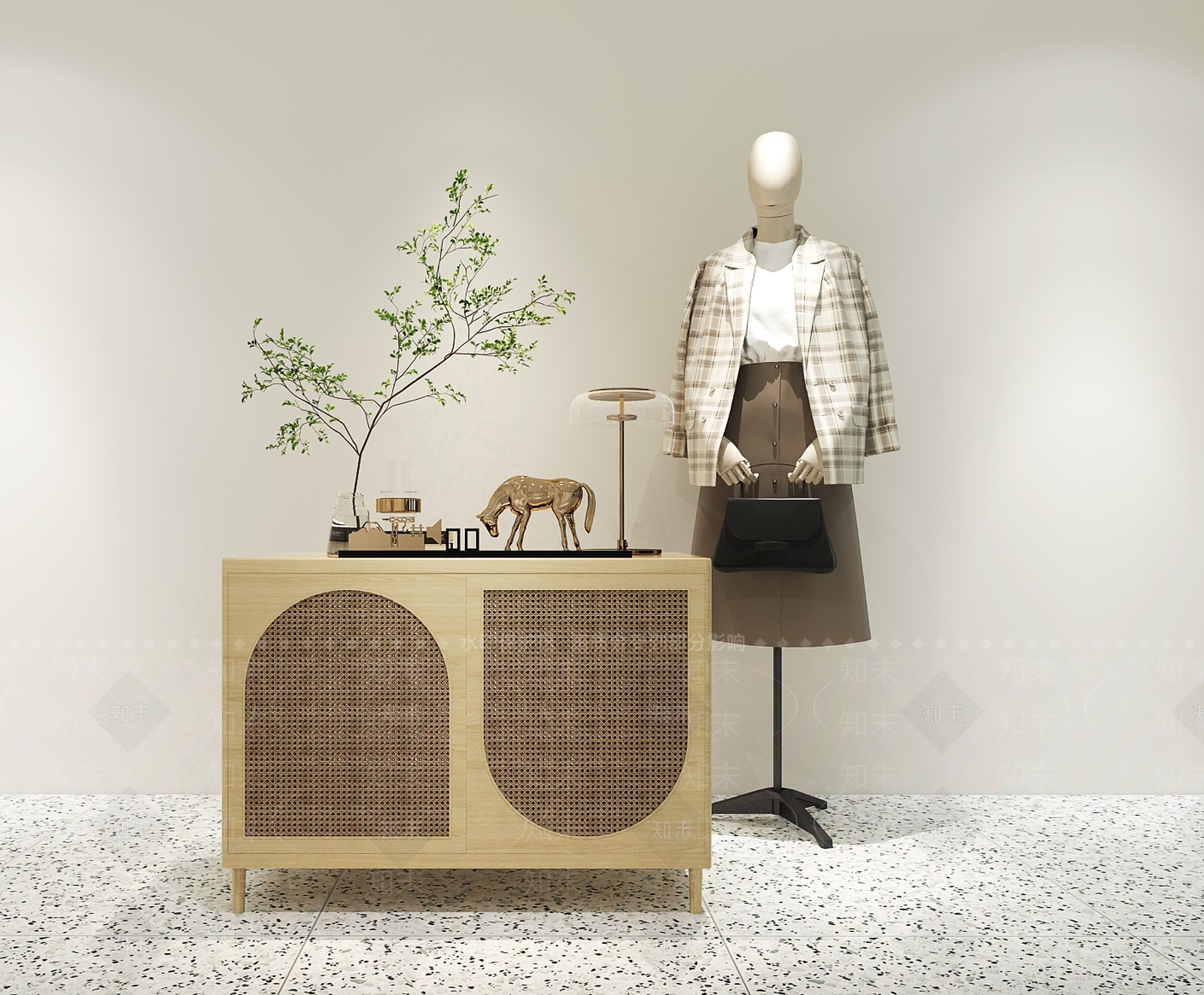 北欧边柜美陈3D模型下载【ID:1144958044】