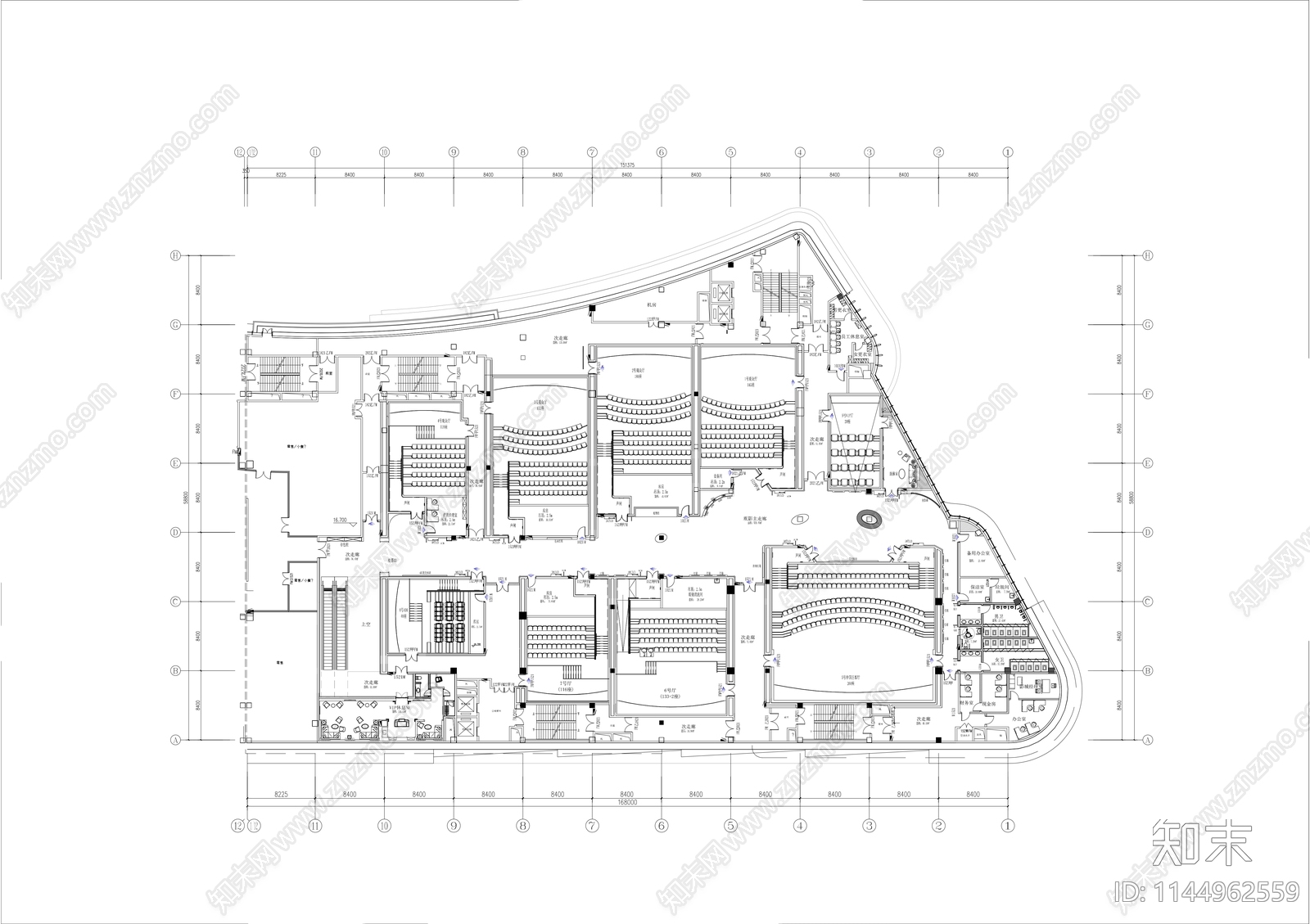 电影院影城平面布局cad施工图下载【ID:1144962559】