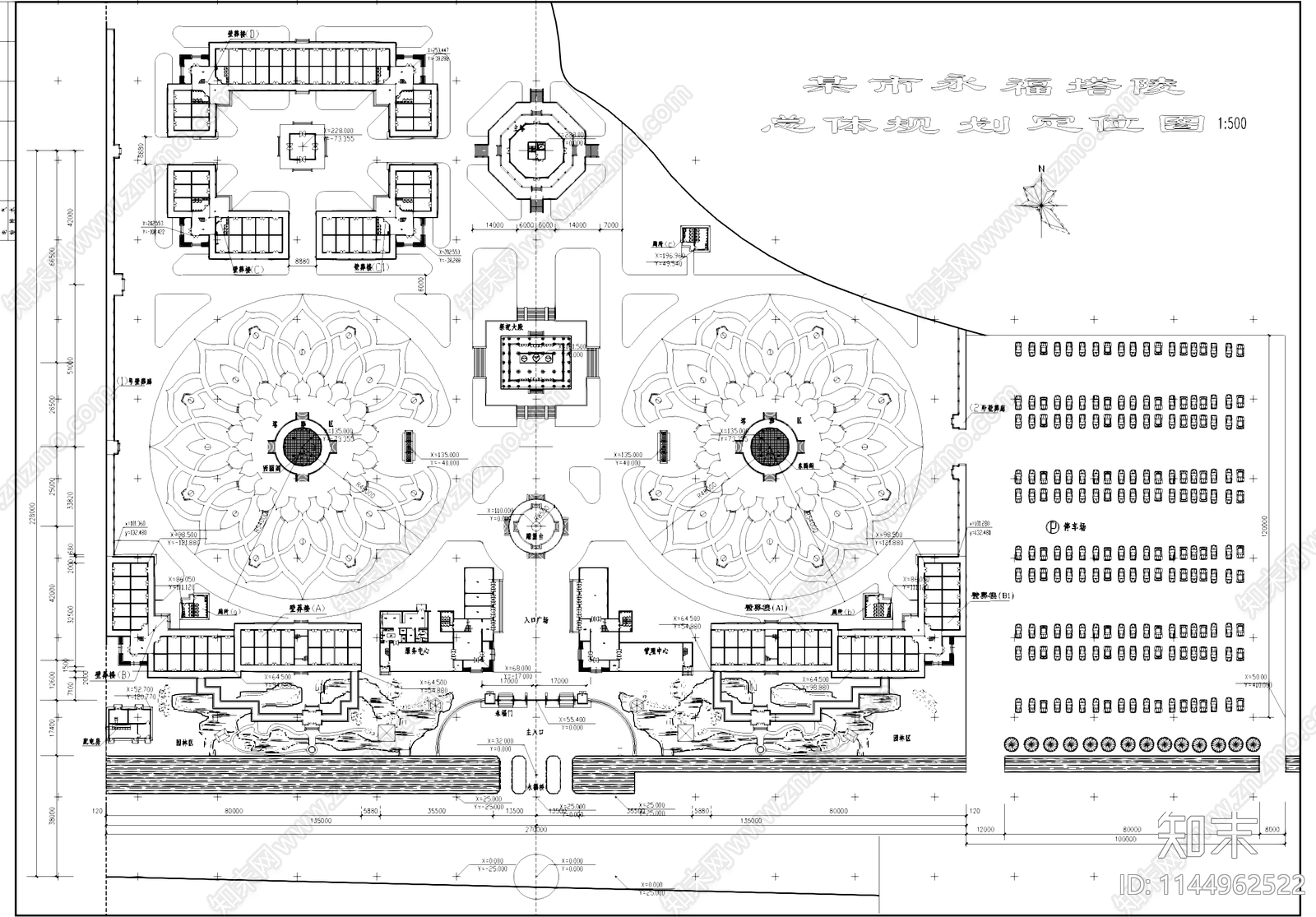 永福塔中式古典陵园景观平面cad施工图下载【ID:1144962522】