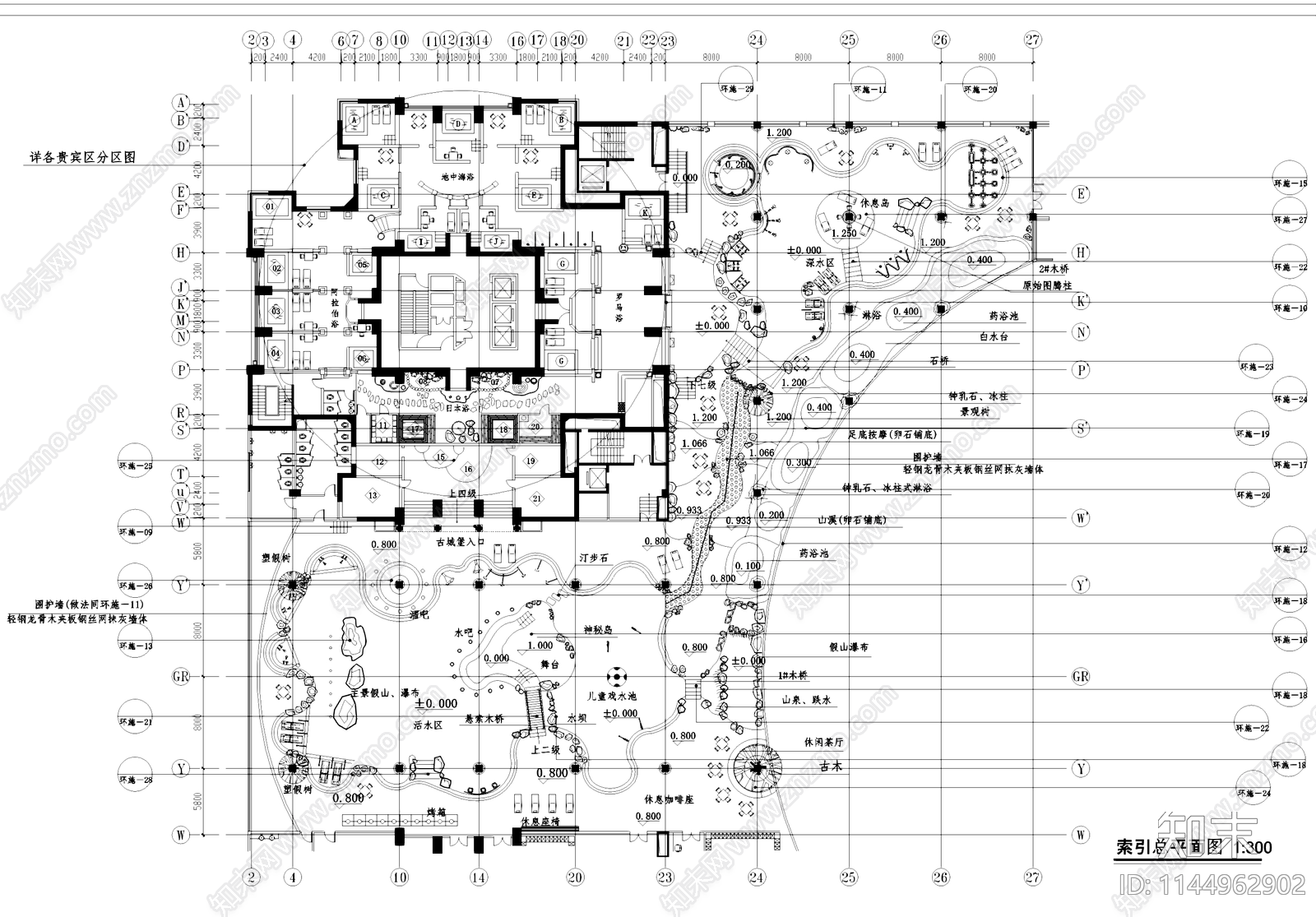 水疗洗浴中心会所景观平面施工图下载【ID:1144962902】
