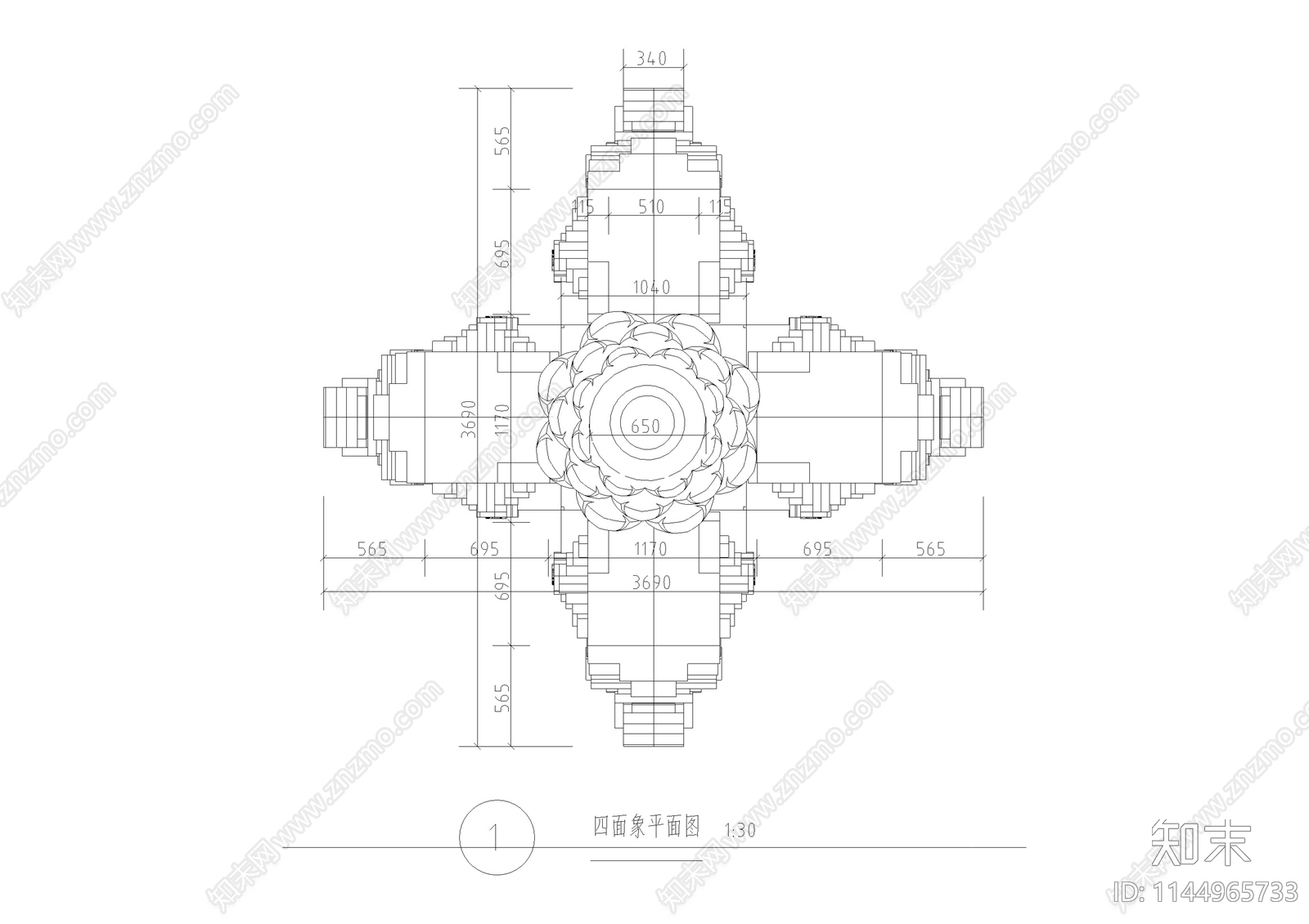 四面象雕塑cad施工图下载【ID:1144965733】