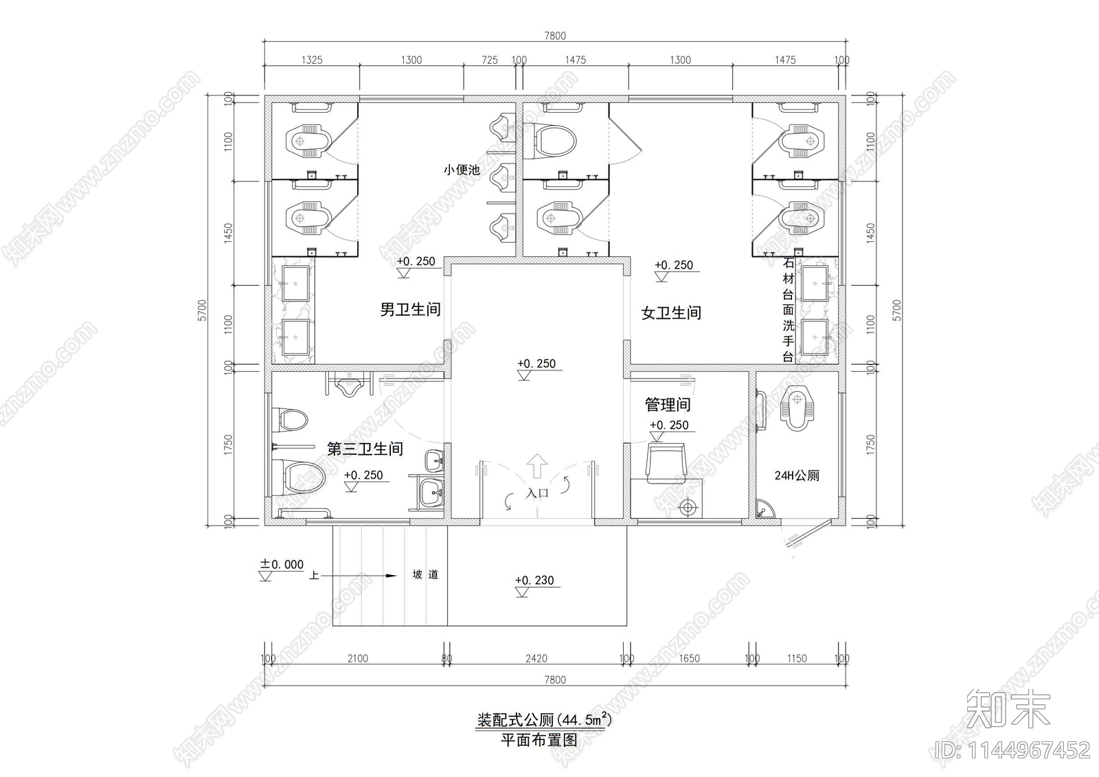公厕平面图施工图下载【ID:1144967452】