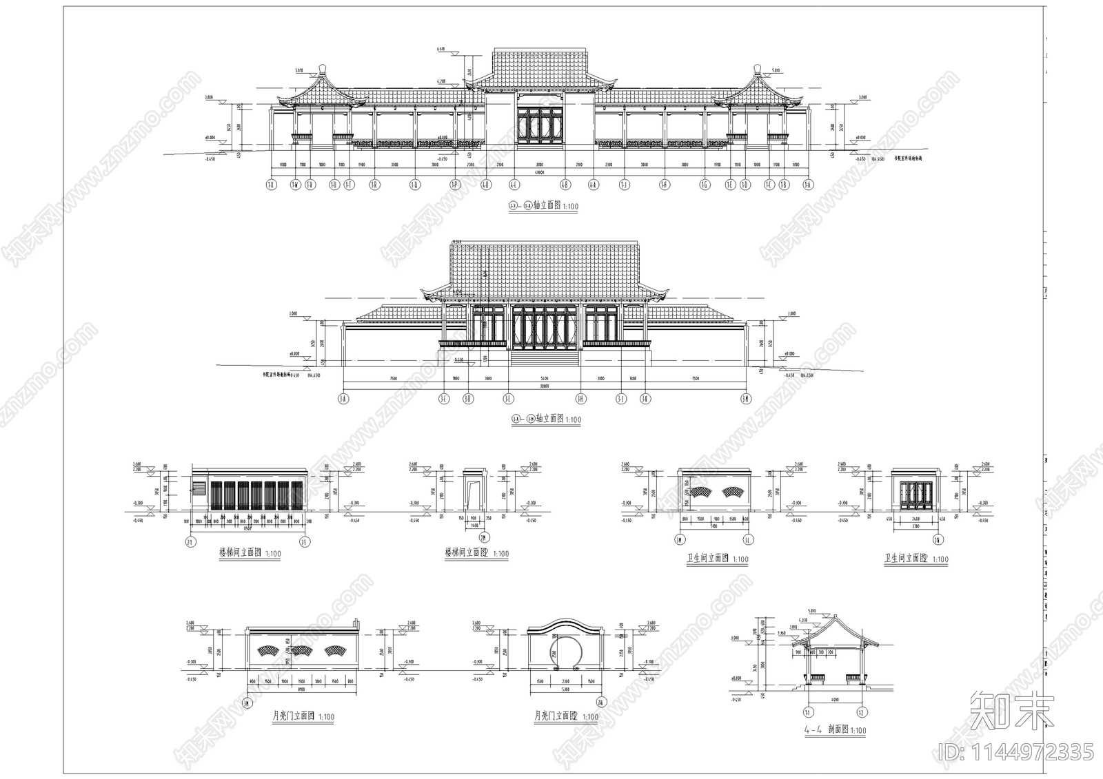 明清书院仿古建筑cad施工图下载【ID:1144972335】