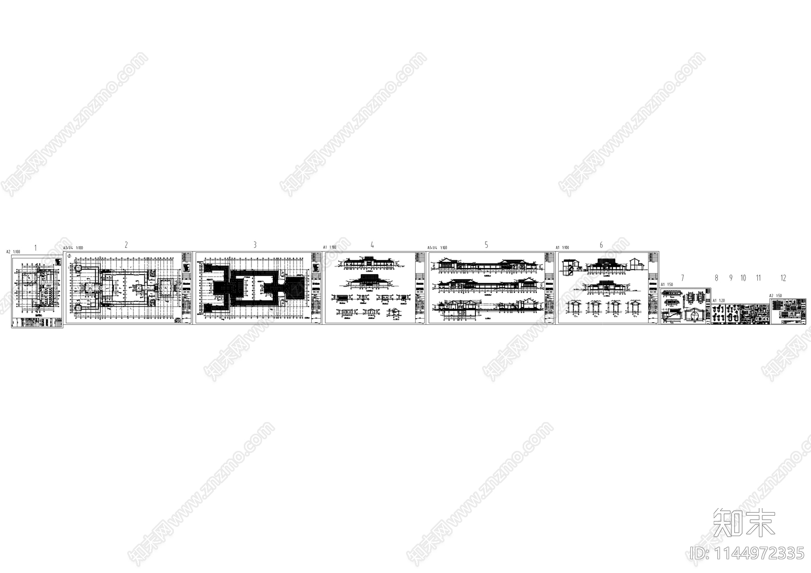 明清书院仿古建筑cad施工图下载【ID:1144972335】