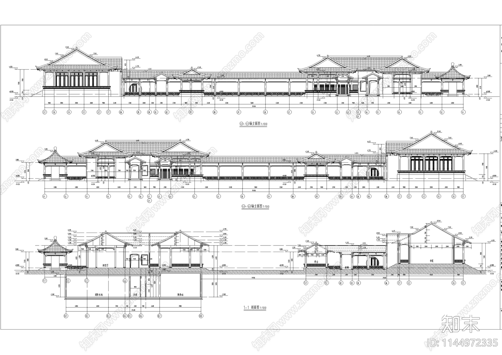 明清书院仿古建筑cad施工图下载【ID:1144972335】