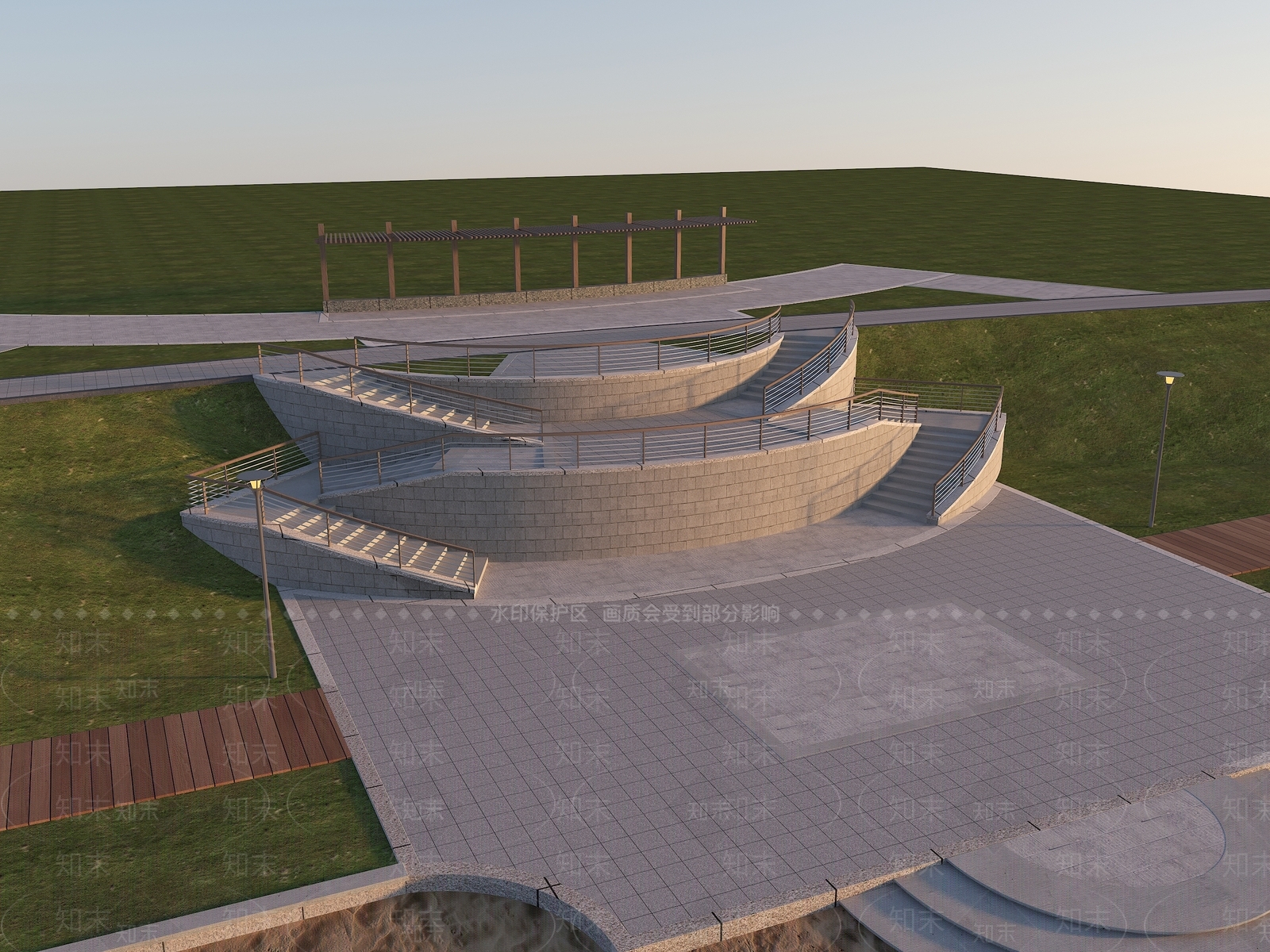 现代公园河道台阶3D模型下载【ID:1144972563】