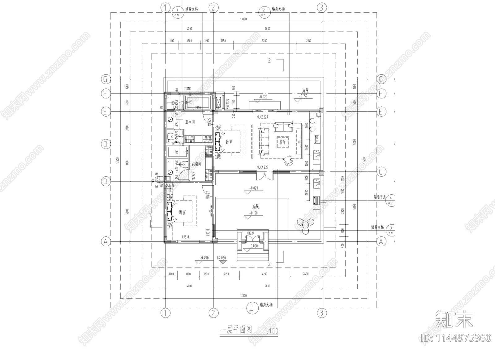 北方明清风格仿古民宿cad施工图下载【ID:1144975360】