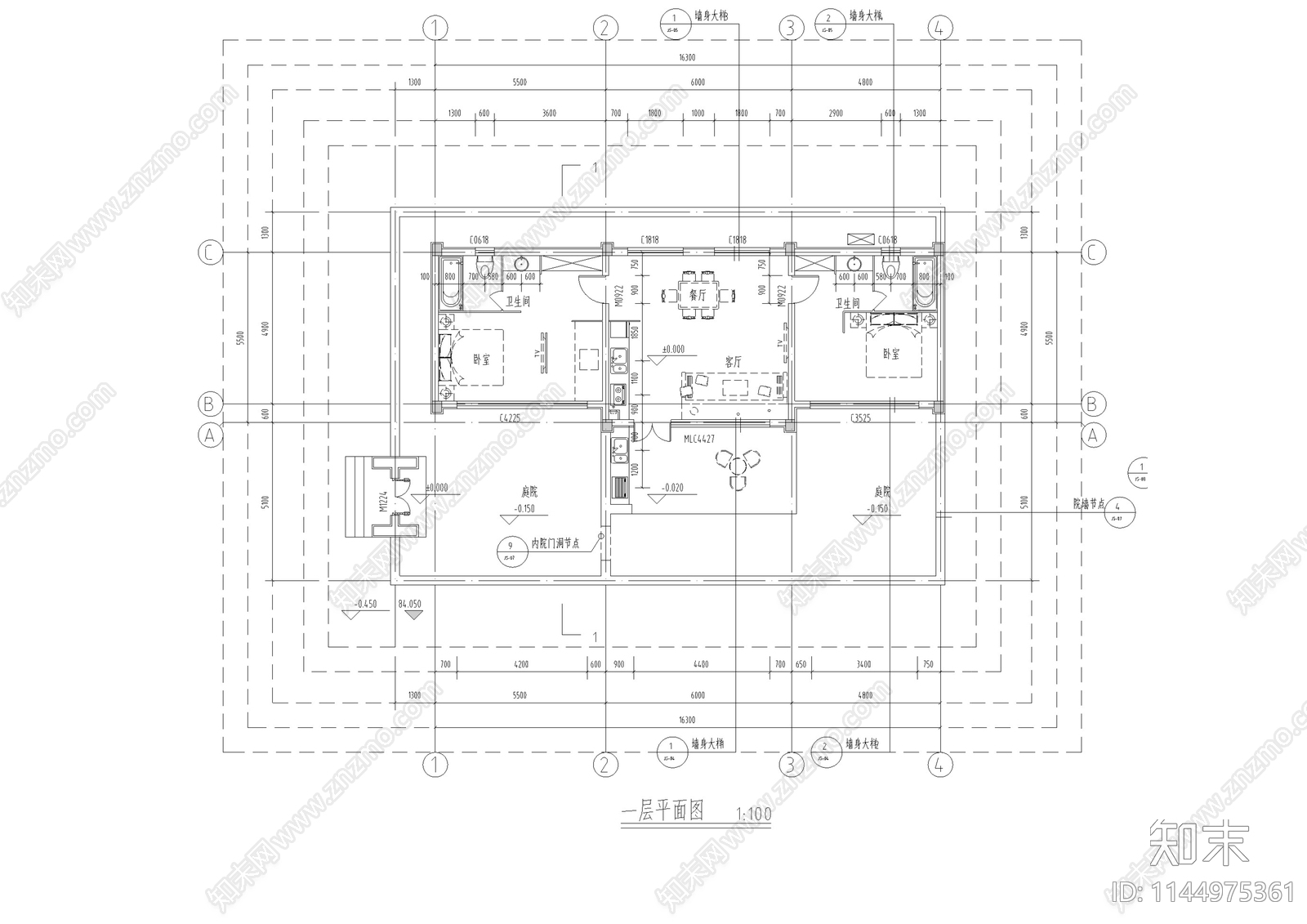 北方明清风格仿古民宿建筑cad施工图下载【ID:1144975361】