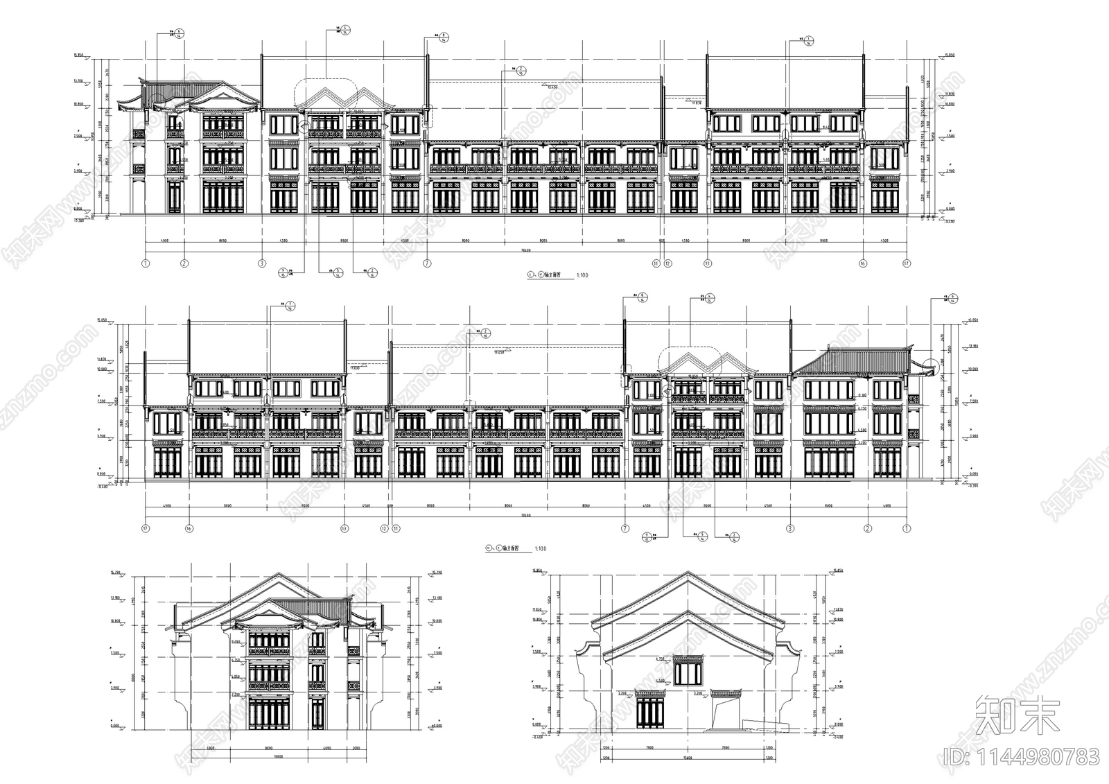 北方明清仿古客栈酒店建筑施工图下载【ID:1144980783】