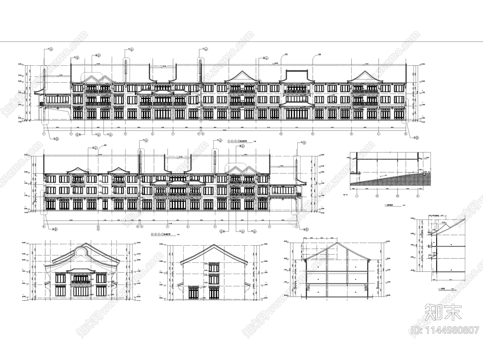 北方明清仿古商业街区建筑cad施工图下载【ID:1144980807】